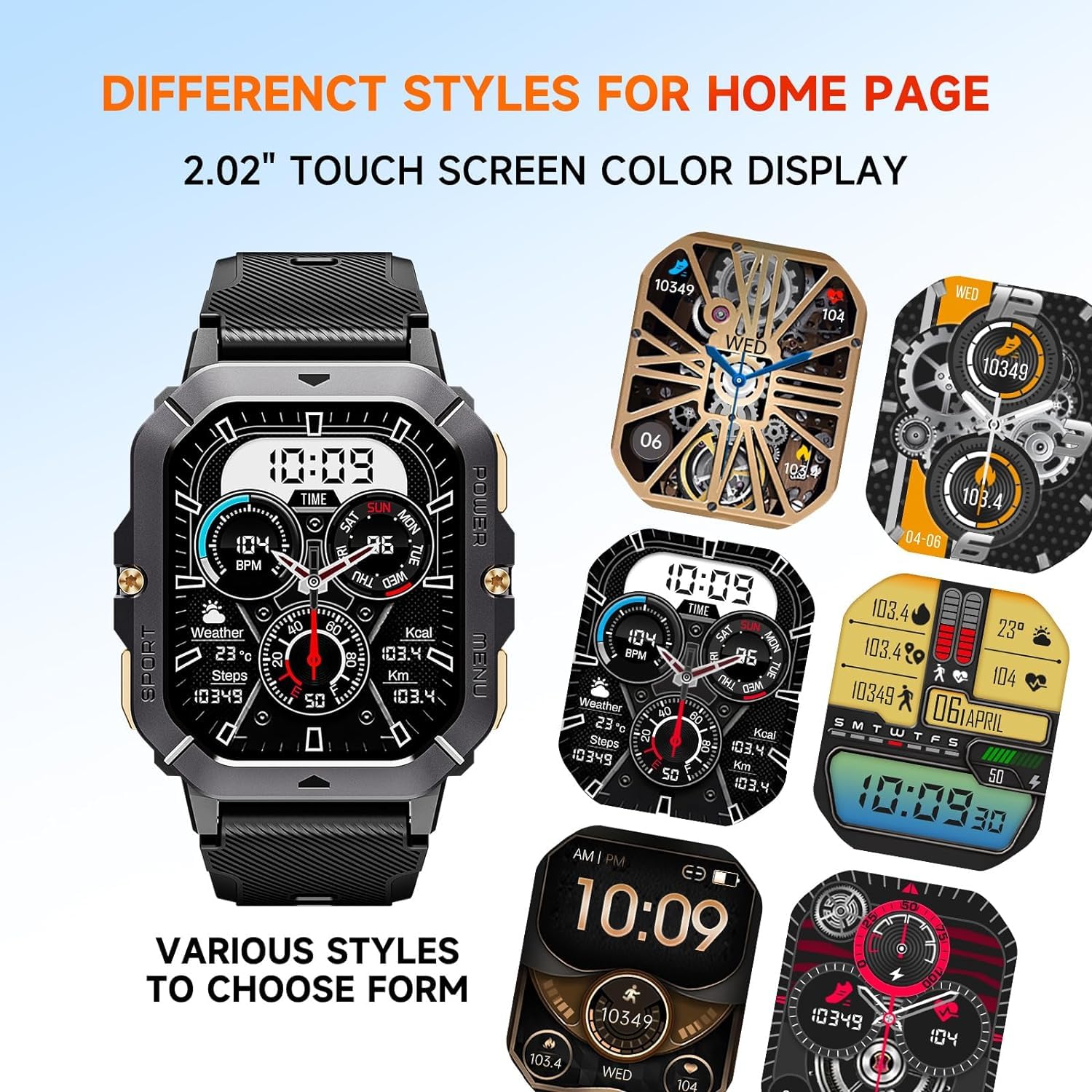 OBA Montre de Sport OUKITEL BT101 Homme 2.02 Pouces 100 Mode Sport Étanche 5ATM 410mAh Notifications, Moniteur de fréquence Cardiaque, podomètre, Suivi d'activité, Microphone, Noir, Media