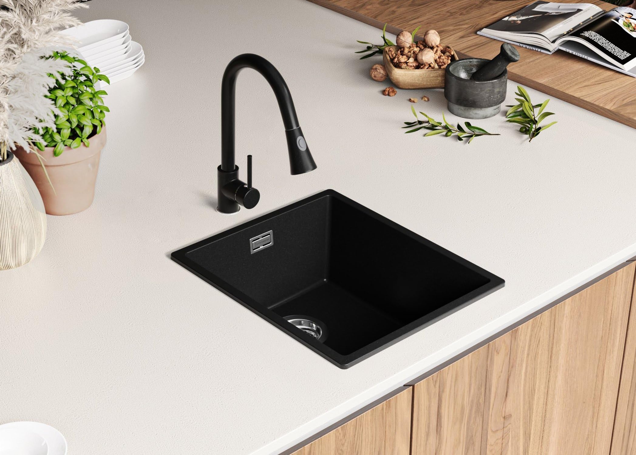 PRIMAGRAN Lavandino da Cucina al Mobile 45cm + Rubinetto, 41x47cm
