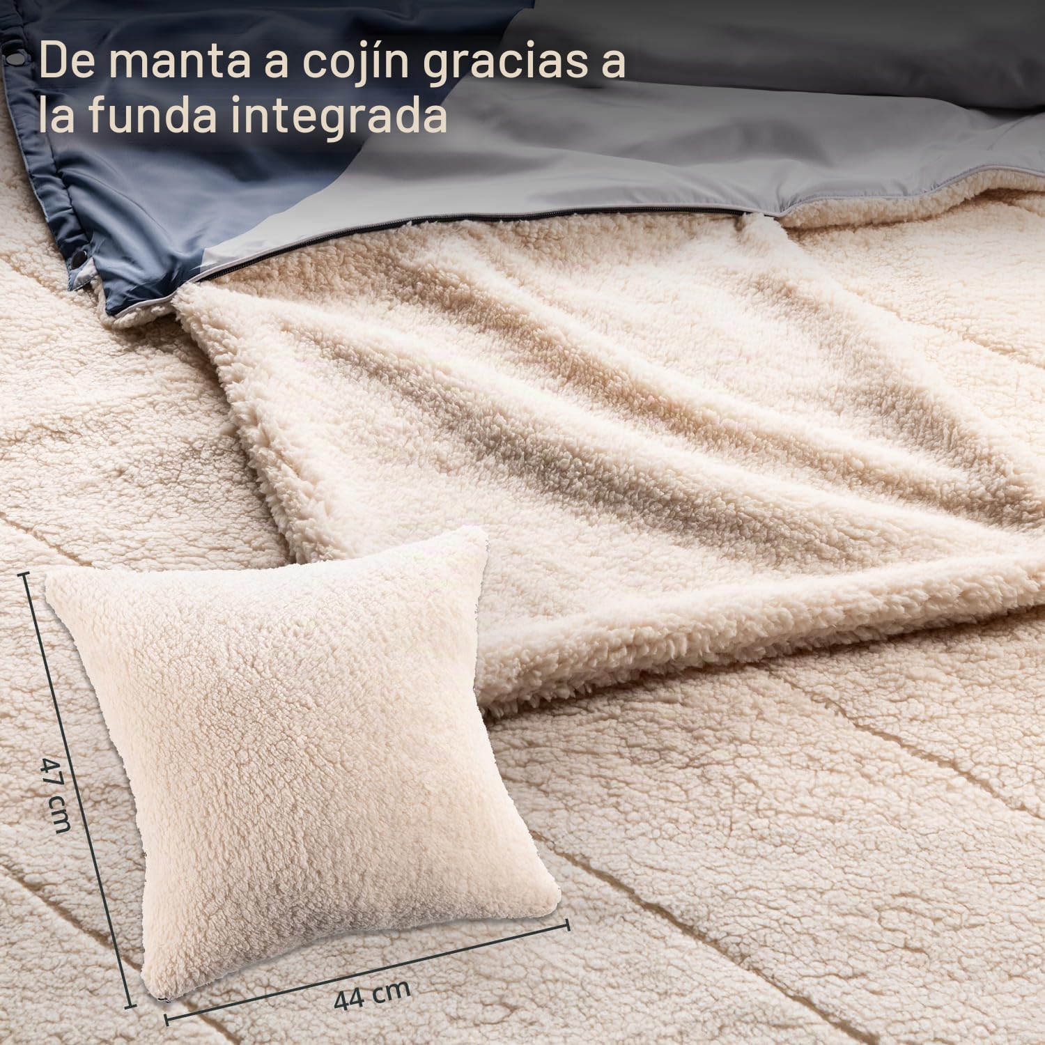 Skandika Manta de Camping para Exteriores Liva | 4 en 1, 200 x 135 cm, Colcha, Saco de Dormir, Almohada, con Parte Inferior de Piel de Borreguito o Nailon