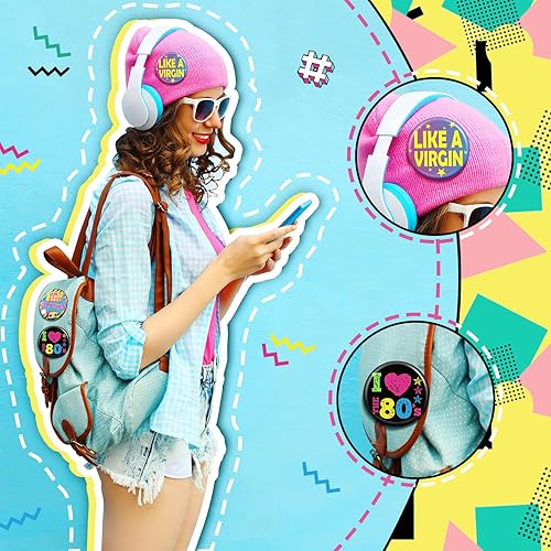 Miniatura 3 de Yaomiao Accesorios de botones de fiesta de los años 80 para mujer, alfileres para chaquetas, botones, para mochilas, ropa, decoraciones de los años