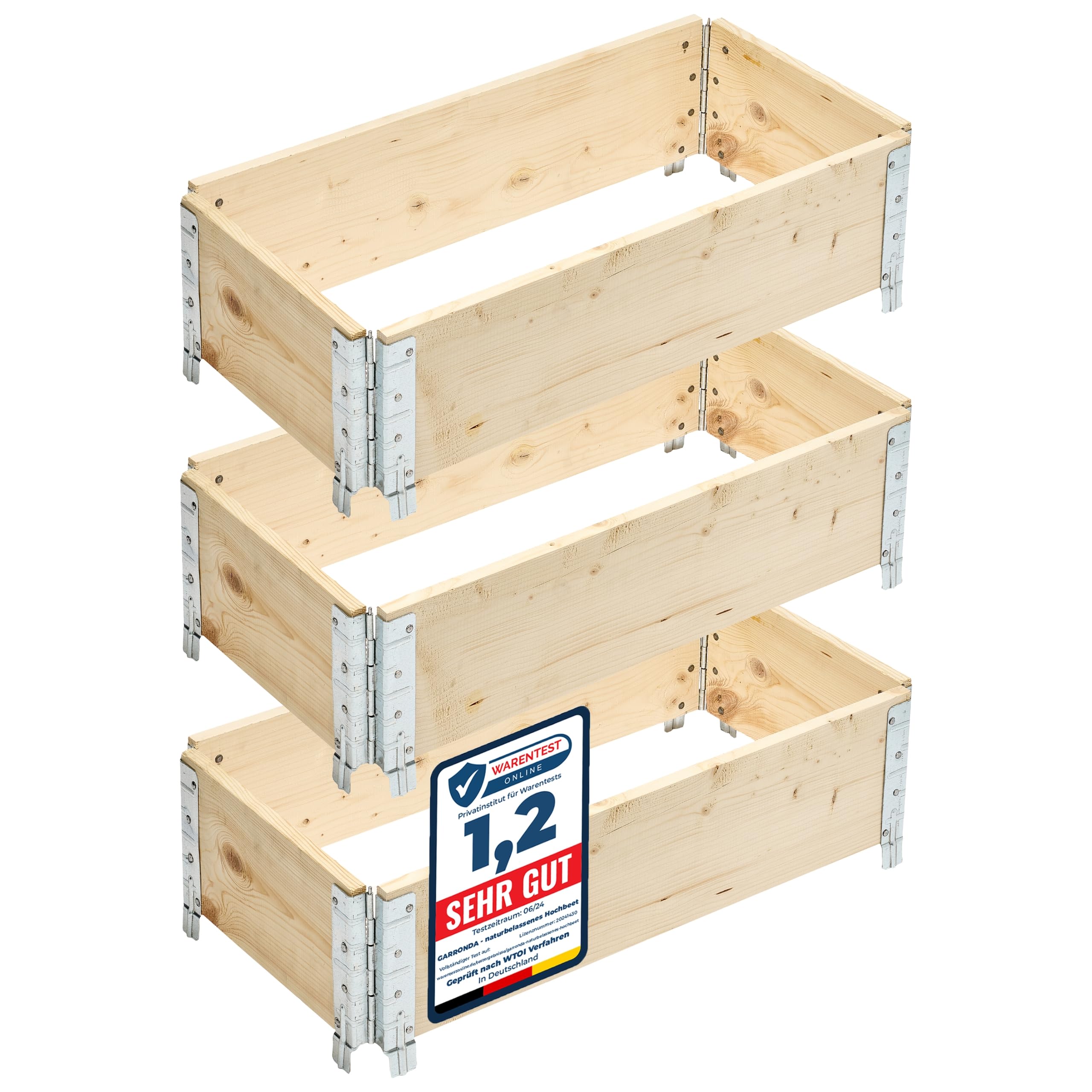 Garronda naturbelassene Hochbeete für Garten Palettenrahmen Hochbeet Holz steckbar stapelbar faltbar für Pflanzen Blumen Kräuter Obst und Gemüse Natural 3 Stück 80x40x20 cm GD-0141