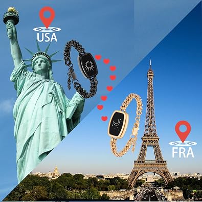 PULOMI Long Distance Touch Bracelets,Vibration & Light up Couples Bracelets, Remote Smart Matching Couples Bracelet for Lovers Long Distance Relationship Girlfriend Boyfriend Xmas Gifts Jewelry Sets
