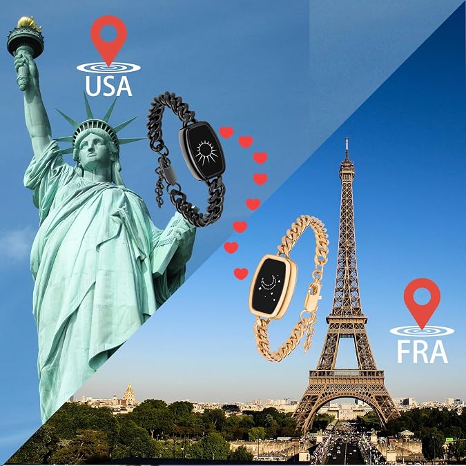 PULOMI Long Distance Touch Bracelets,Vibration & Light up Couples Bracelets, Remote Smart Matching Couples Bracelet for Lovers Long Distance Relationship Girlfriend Boyfriend Xmas Gifts Jewelry Sets