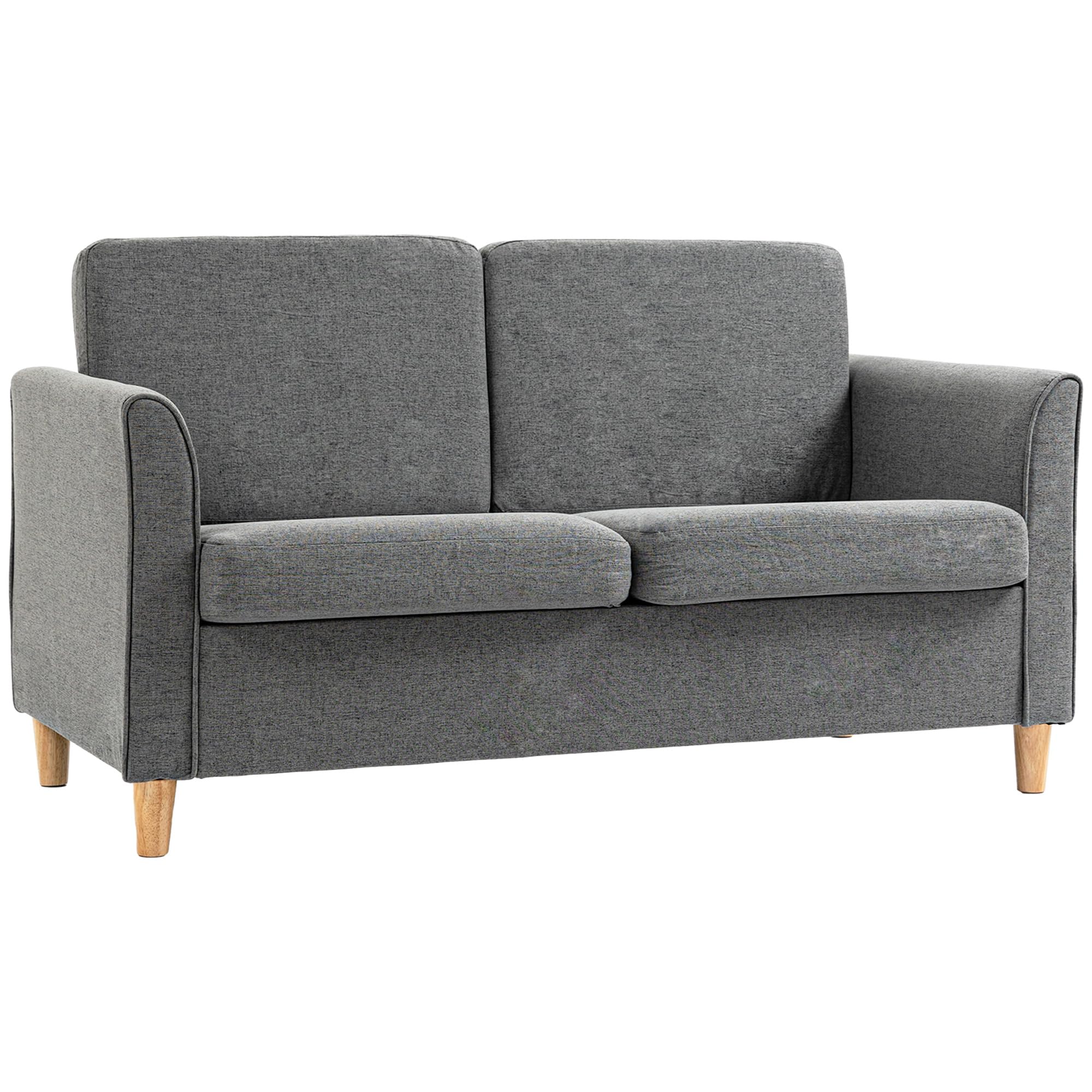 HOMCOM 2 Seater Sofa Compact Loveseat with Wood Legs Armrest Grey