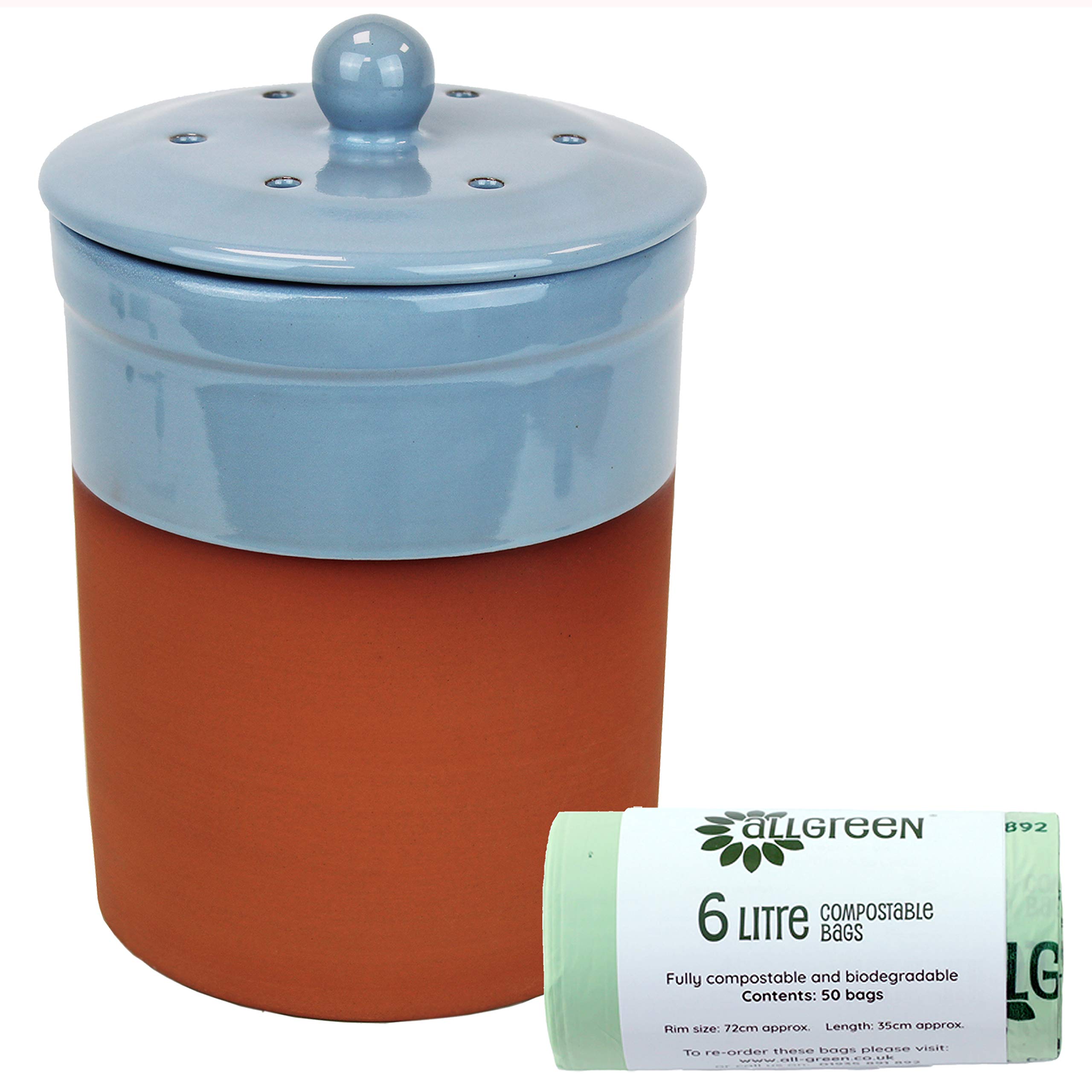 Buy Terracotta Ceramic Kitchen Compost Caddy (Pale Blue) Chetnole