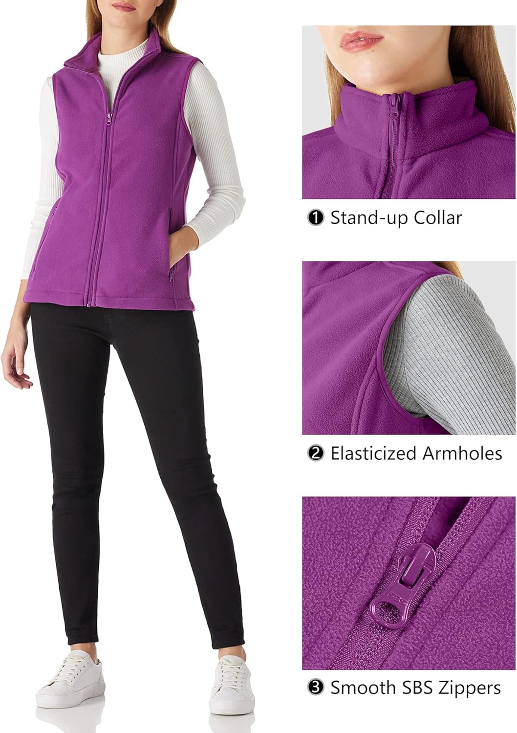 Outdoor Ventures Women's Polar Fleece Zip Vest Outerwear with Pockets,Warm Sleeveless Coat Vest for Fall & Winter - Image 4