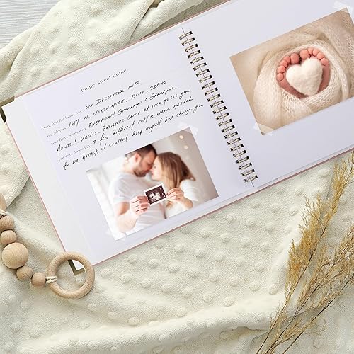 Miniatura 22 de Libro de recuerdos de bebé para niños y niñas – Libro atemporal para bebés de 5 años – Libro de recortes de diario neutro o álbum de fotos – Beige