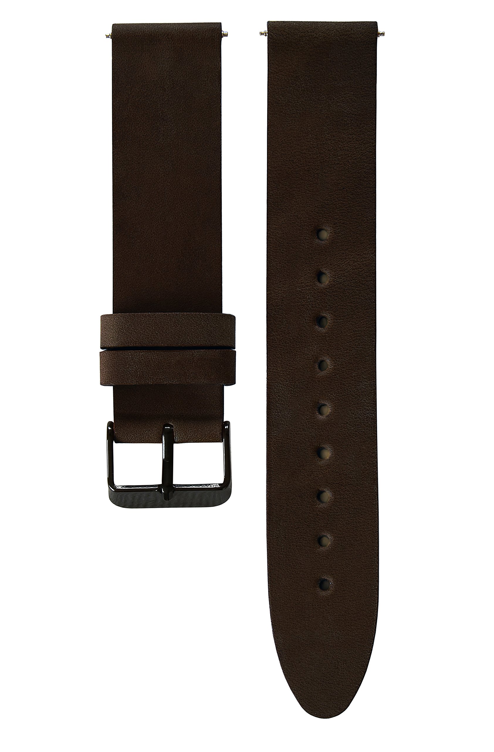 Dark Brown Minimalist Design Handmade Crazy Horse Leather Premium Quality 22mm Watch Band - Brown Strap/Black Buckle
