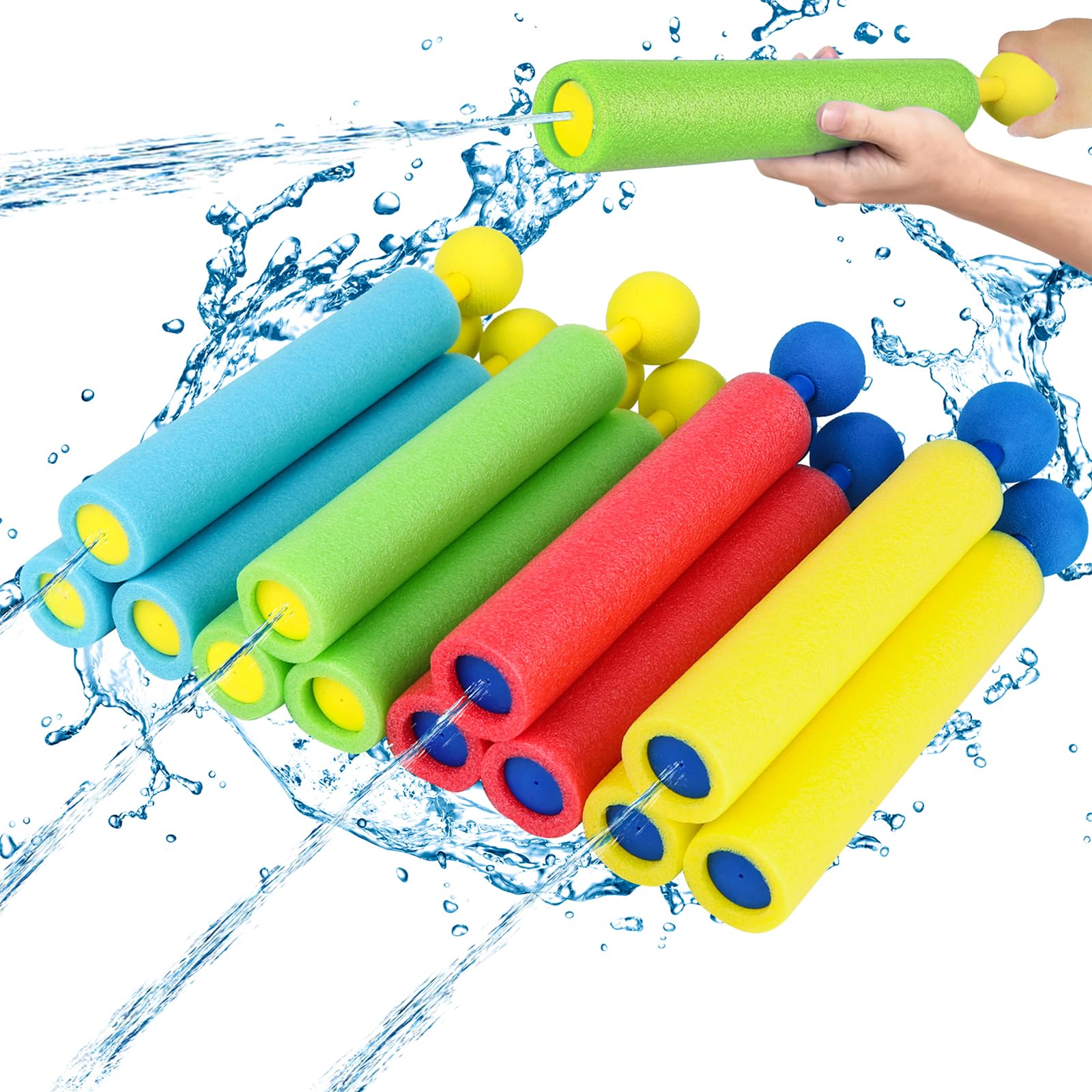 Pistola ad Acqua, 12pcs Pistole ad Acqua Schiuma, Giocattoli da Battaglia 8 m, Giocattolo Estivo per Piscina, Adatto per Spiaggia, Piscina, Giardino e Giochi All'aperto, per Bambini 3-12 anni