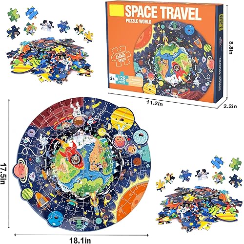 Miniatura 6 de Rompecabezas de suelo para niños, rompecabezas para niños de 4 a 8 años, 72 piezas de sistema solar, rompecabezas redondos grandes para niños de 3 a