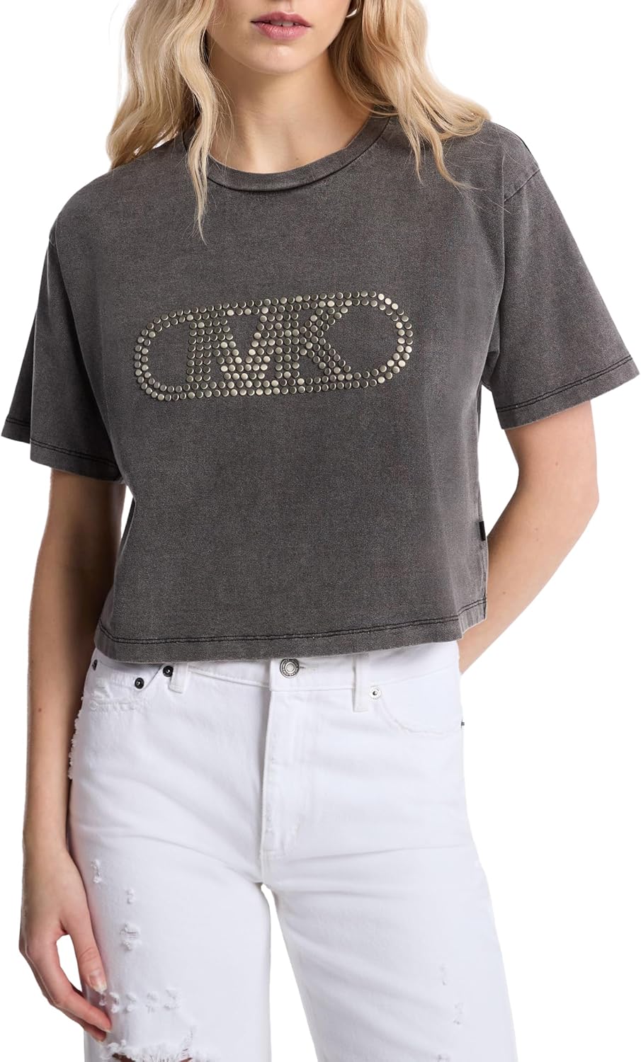 Michael Kors Womens Cropped Empire Stud T-Shirt