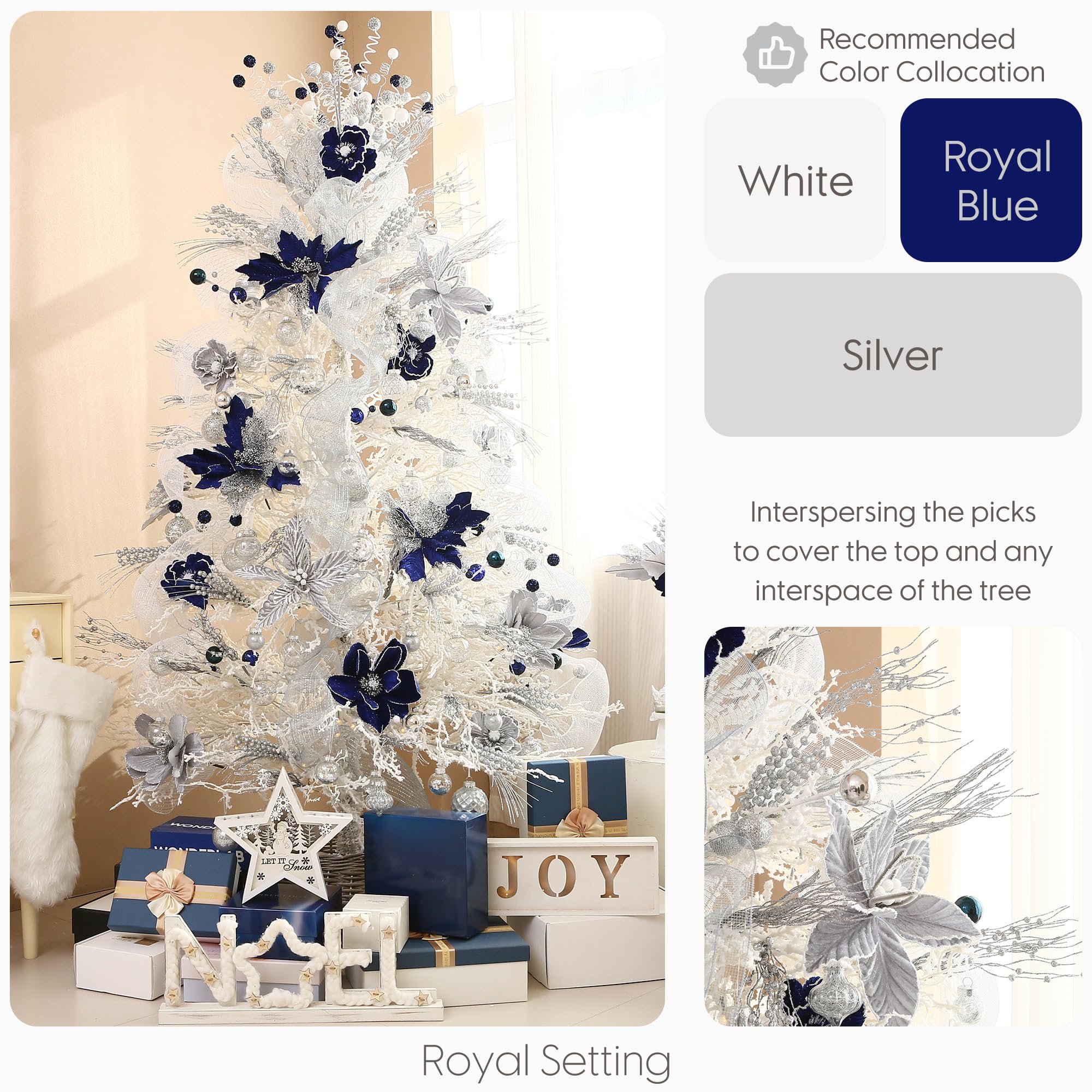 Sea Team 12-Pack Artificial Glitter Berry Stem Ornaments, Decorative Bead Sticks, Glittery Twigs, Picks, Branches for Christmas Tree, Small Vase, Holiday, Wedding, Party (17 Inches, Silver) - Image 2