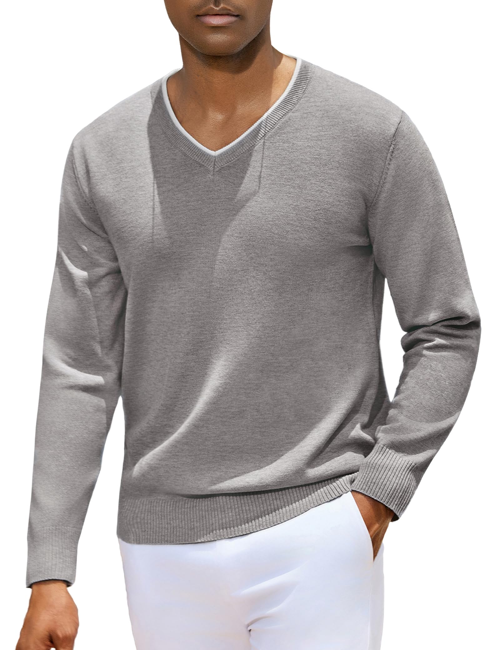 iClosam Suéter de Cuello en V para Hombre Jersey de Punto de Manga Larga para Hombre suéter de Trabajo de algodón
