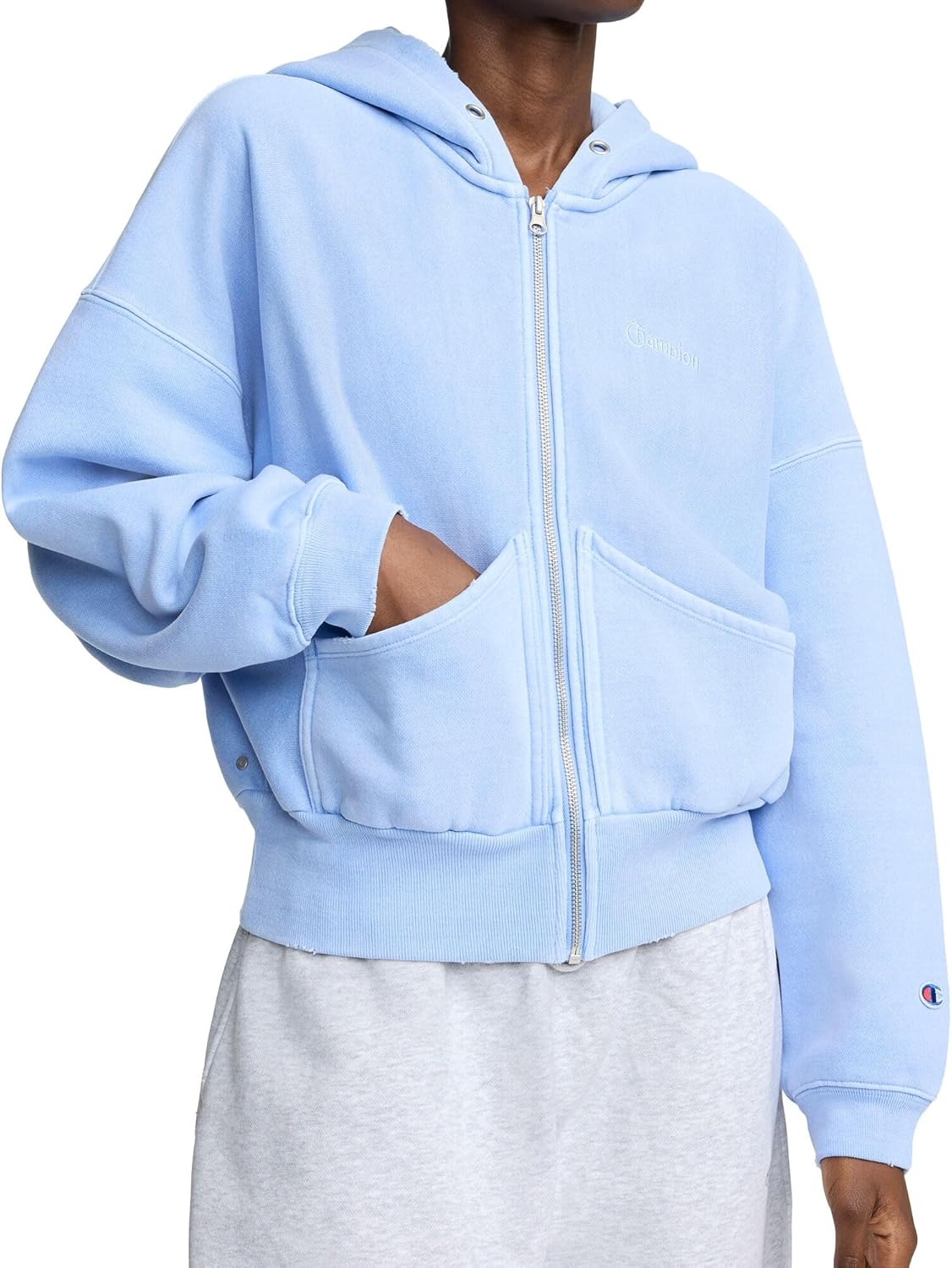 Champion womens Zip-up Hoodie, Vintage Wash, Running Women C Logo