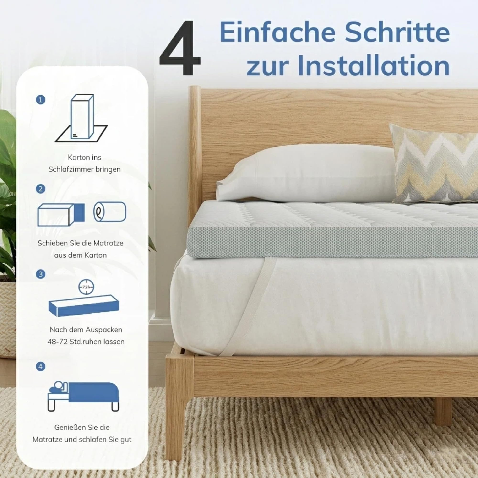 EGO HOME Colchones Topper 180 x 200 cm, 7 Zonas con Espuma viscoelástica, Certificado Öko-Tex, 180 x 200 cm, para Cama con somier, colchones, sofá Cama