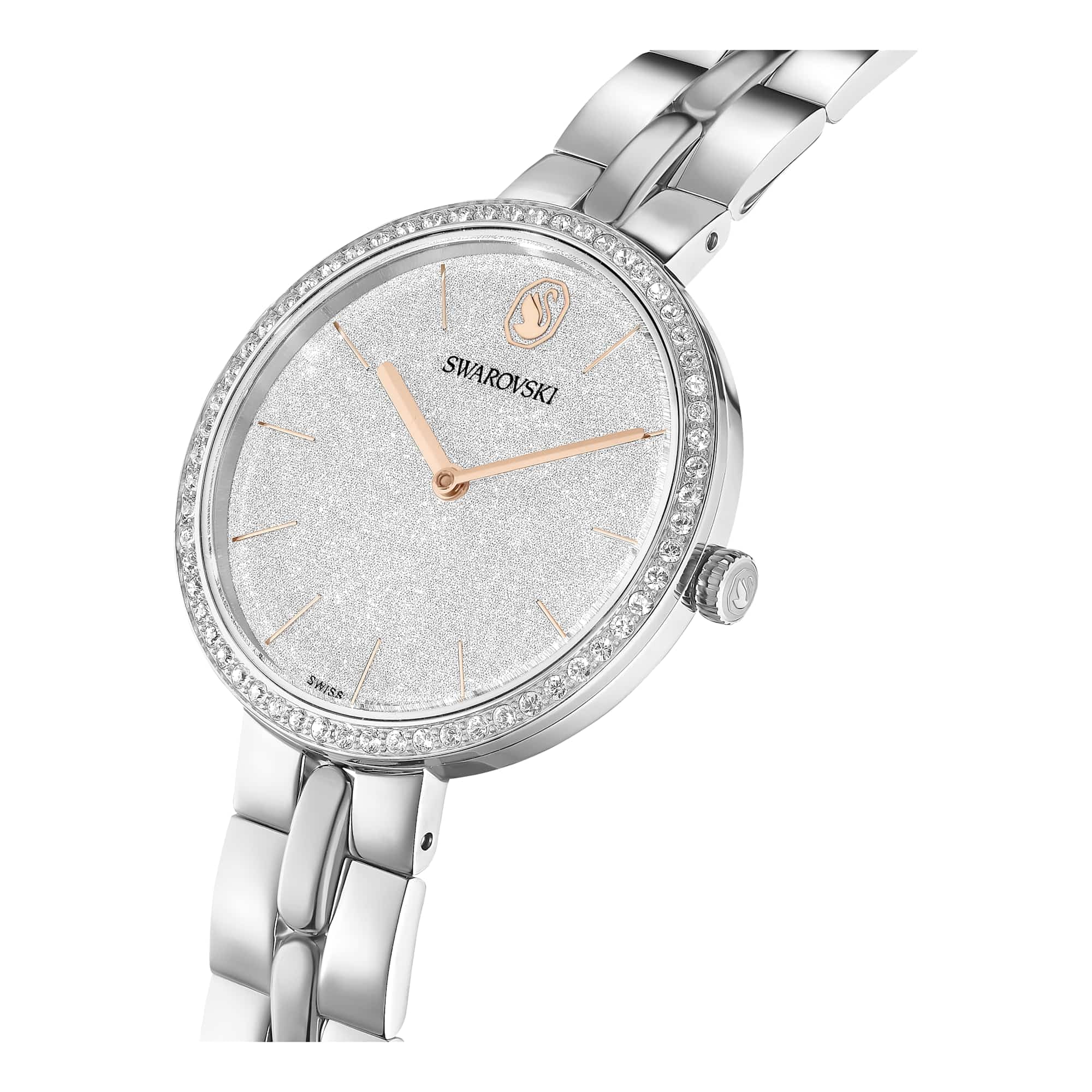Swarovski Cosmopolitan Kollektion Uhr, Swiss Made, Metall-Armband, Silberton
