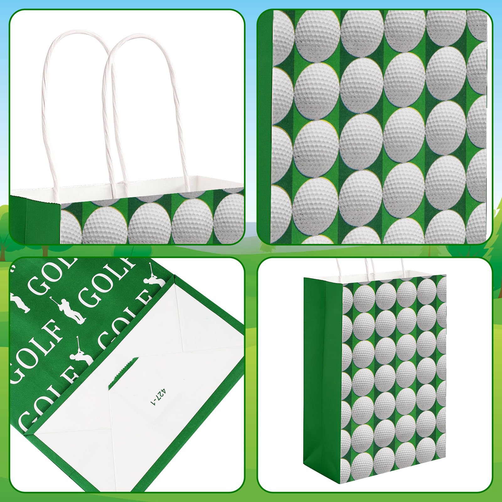 Golf Party Favor Bags - Golf Themed Goodie Bags with Handles for Birthday Decorations, Golfs Gift Bags, Golfs Theme Birthday Goody Paper Bags for Men Women Sports Events Party Favor Supplies