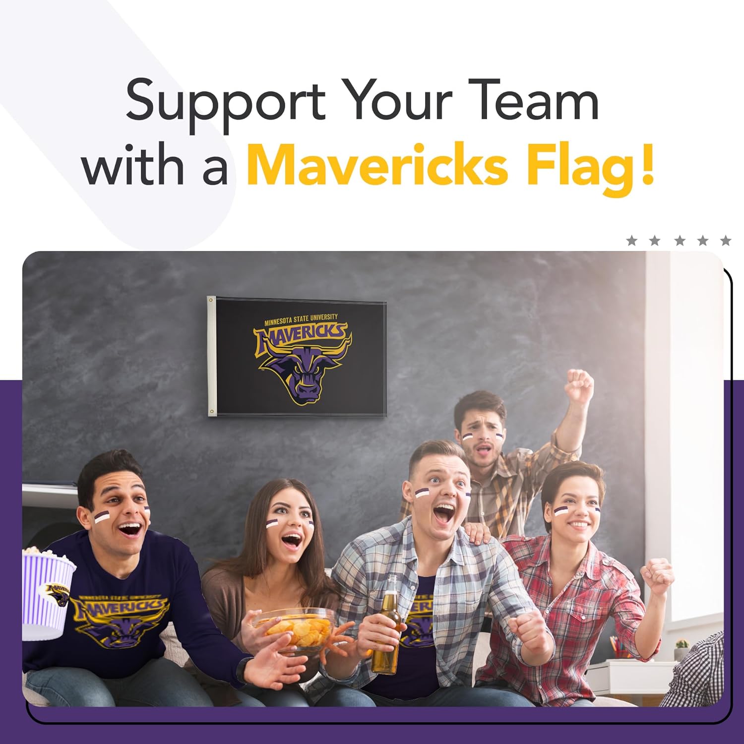 Minnesota State Mavericks College Sports Printed Flag - NCAA Licensed - Super Polyester Knit - School Banner (Black, Purple, Yellow) (2' x 3')