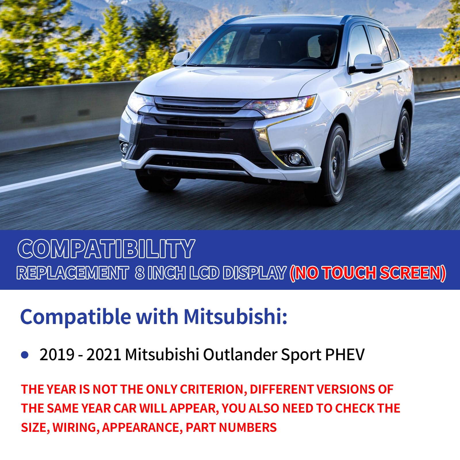 TsuperU Écran LCD de rechange 8" pour Mitsubishi Outlander Sport PHEV SP SE Touring SEL édition limitée LE GT ES 2019 2020 2021 (LCD sans numériseur)