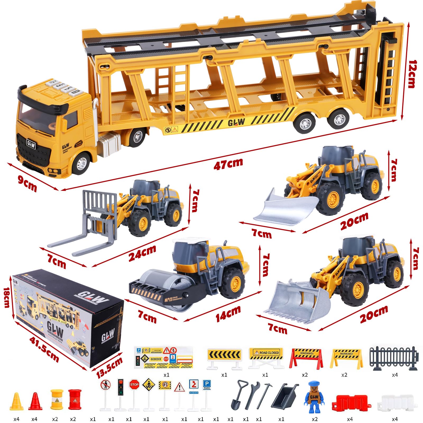 Vehiculos Construccion grandes - Camión Grúa, Excavadora Aplanadora, Máquina elevadora, Juguete de Regalo para Niños 3 4 5 6 7 años