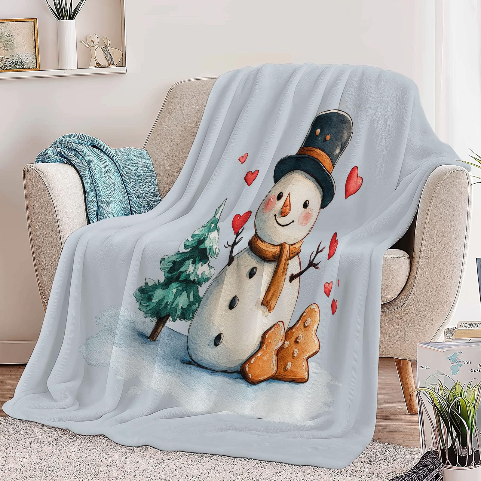 Genérico Manta de Franela Muñeco De Nieve Navideño Árbol De Navidad Jengibre Mantas Sherpa 180 x 200 cm Suave Cálida Mantas, Gris Sofá Manta De Lana Camping Dormitorio Sala Estar Decoración del Hogar