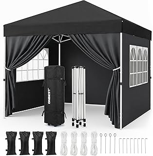 ONBEST Faltpavillon 3x3m Pop Up Pavillon mit Sandsäcken – Patentierte expressaufbau Funktion - wasserabweisend & stabil - Metall Partyzelt mit Seitenwänden für Garten, Terrasse & Outdoor (Schwarz)