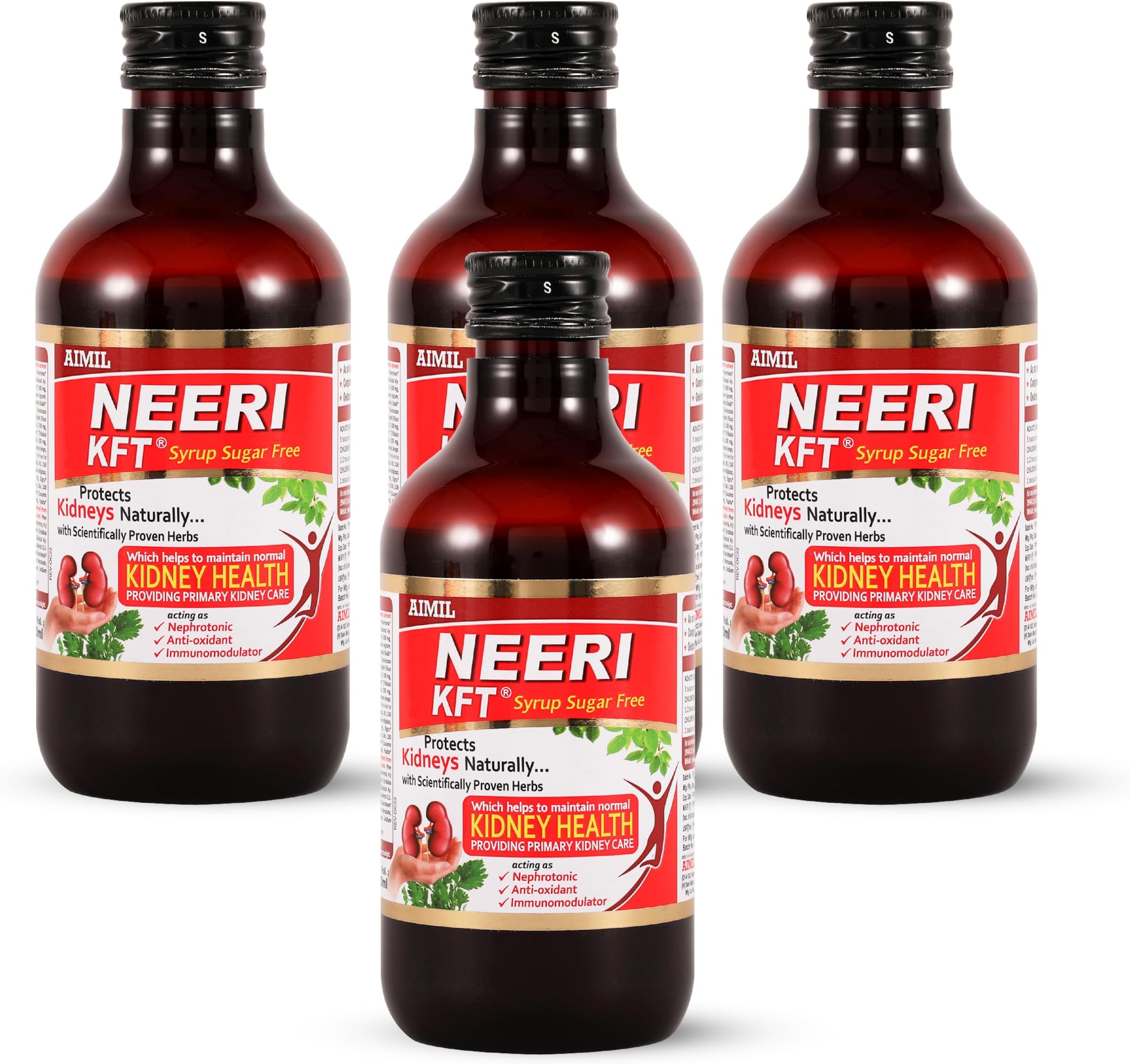 AIMIL NEERI KFT Sugar Free Syrup for Kidney Health- Improves Kidney Function naturally| 200 ML (Pack of 4)