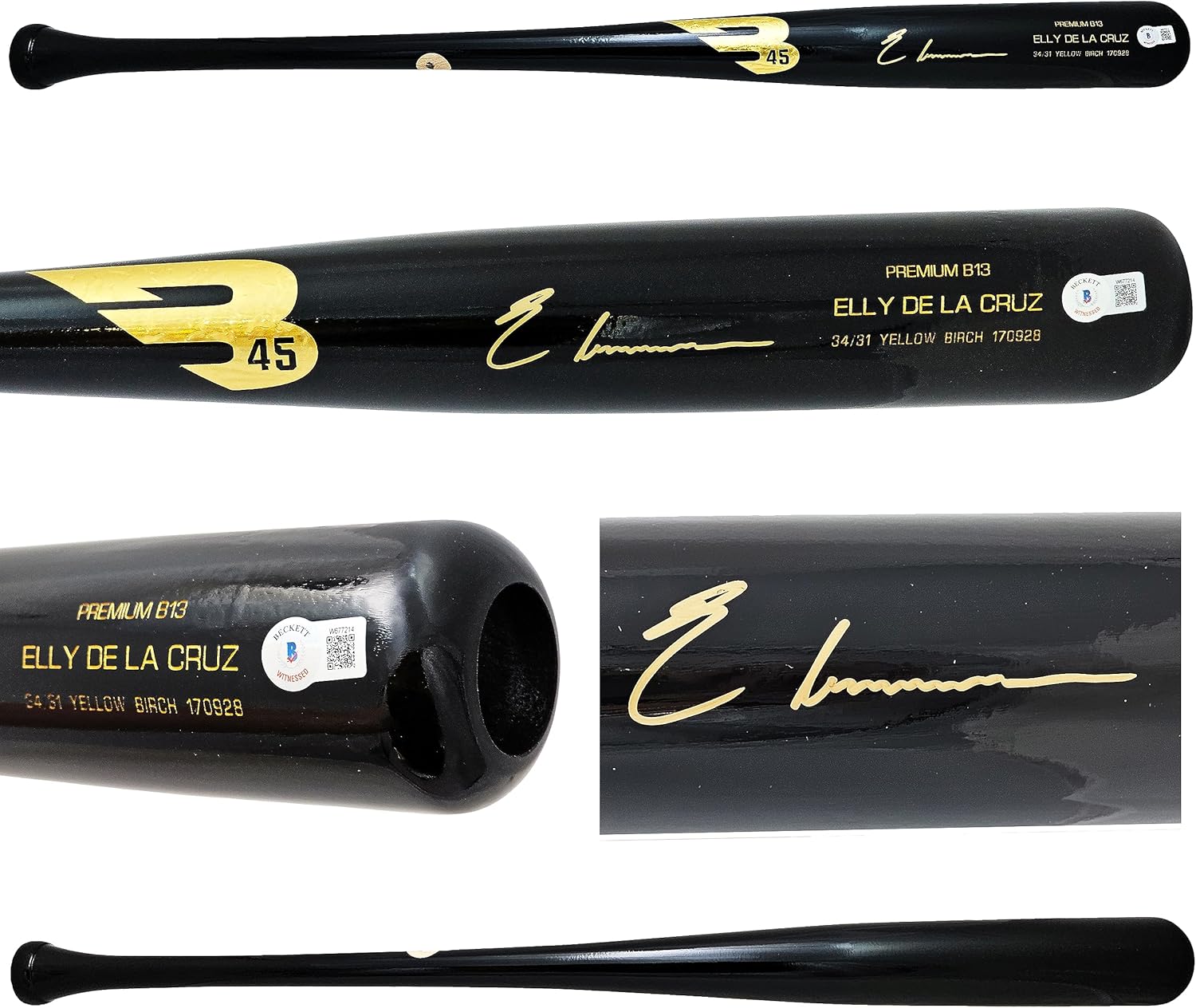 Elly De La Cruz Autographed Black Player Model Bat Reds Beckett BAS Witness