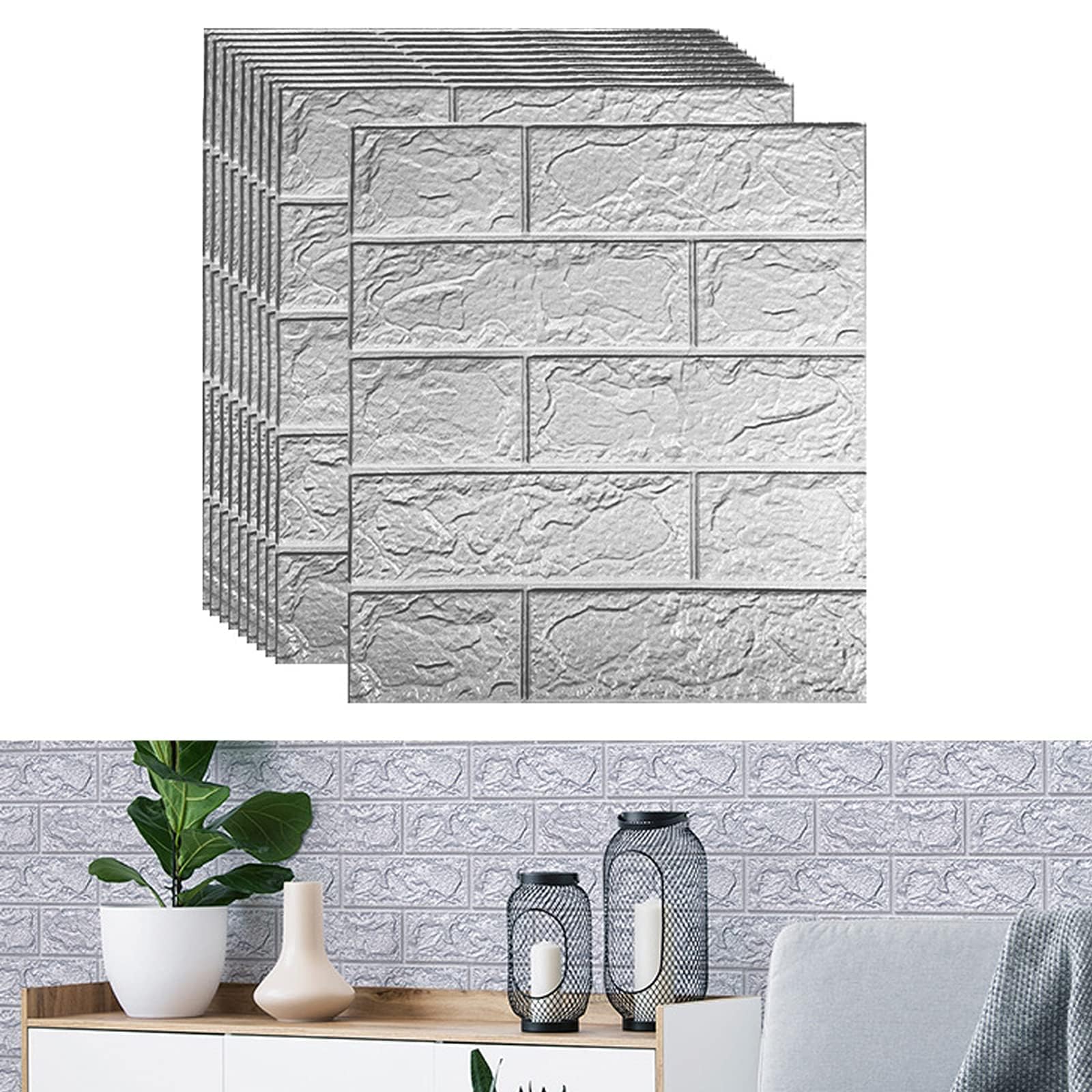 10 pezzi di carta da parati 3D con mattoni, 33 x 38 cm, piastrelle autoadesive fai da te, impermeabile, effetto muratura, decorazione domestica, pannello da parete 3D, adatto per cucina, bagno