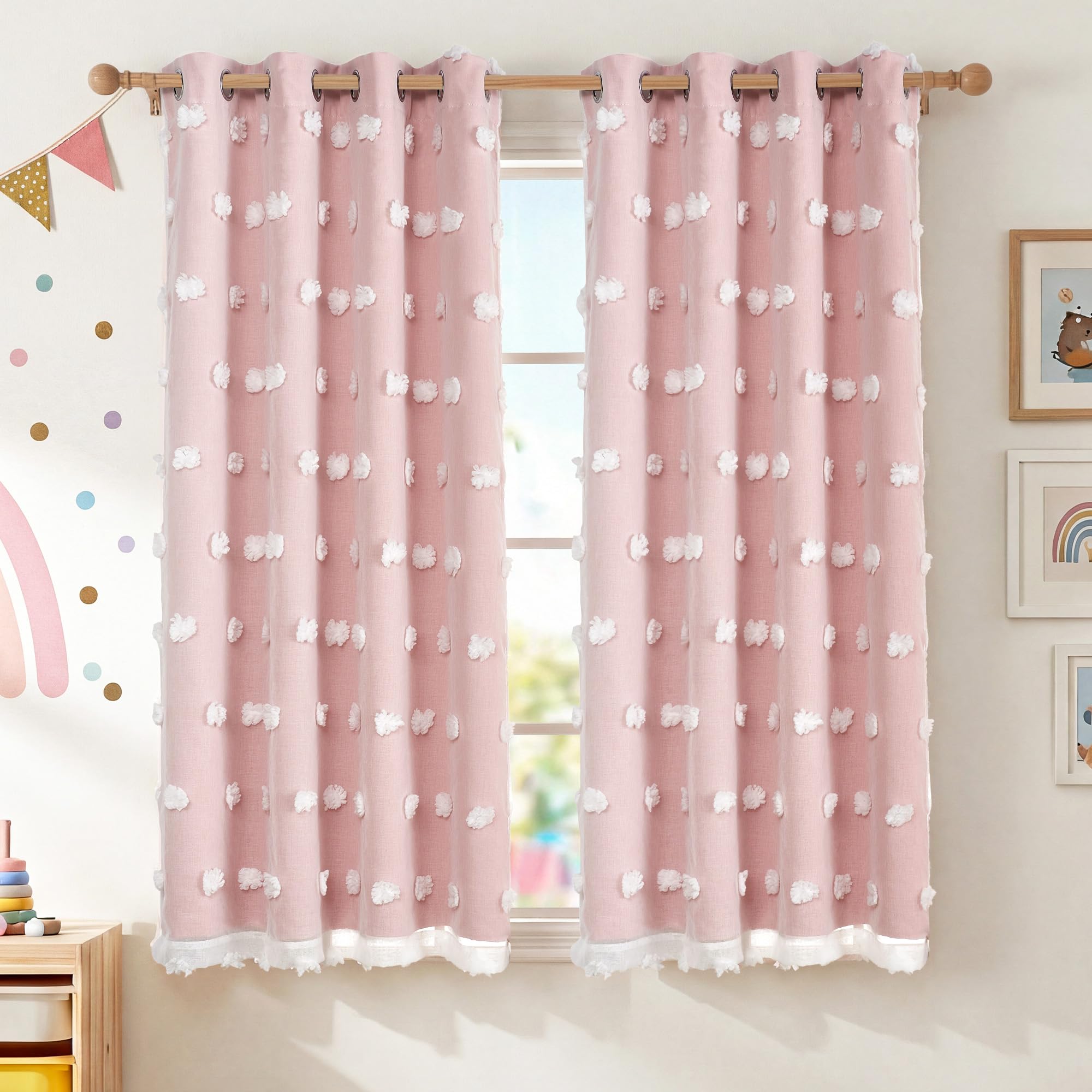 RYB HOME Pom Pom Blackout Curtains - Blue, Purple, Pink -19