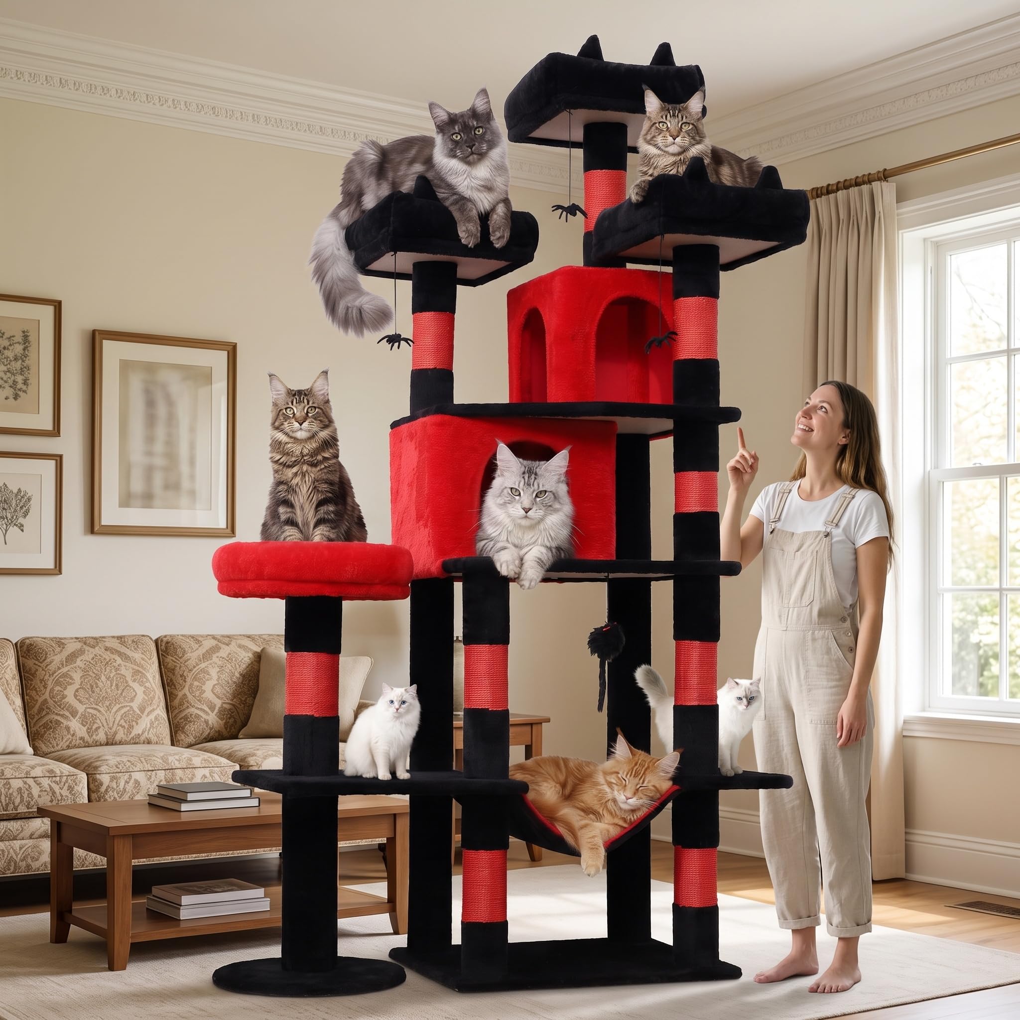 LIKISAK Cat Tree, 181 cm Large Cat Tower with 3 Top Perches for Indoor Cats