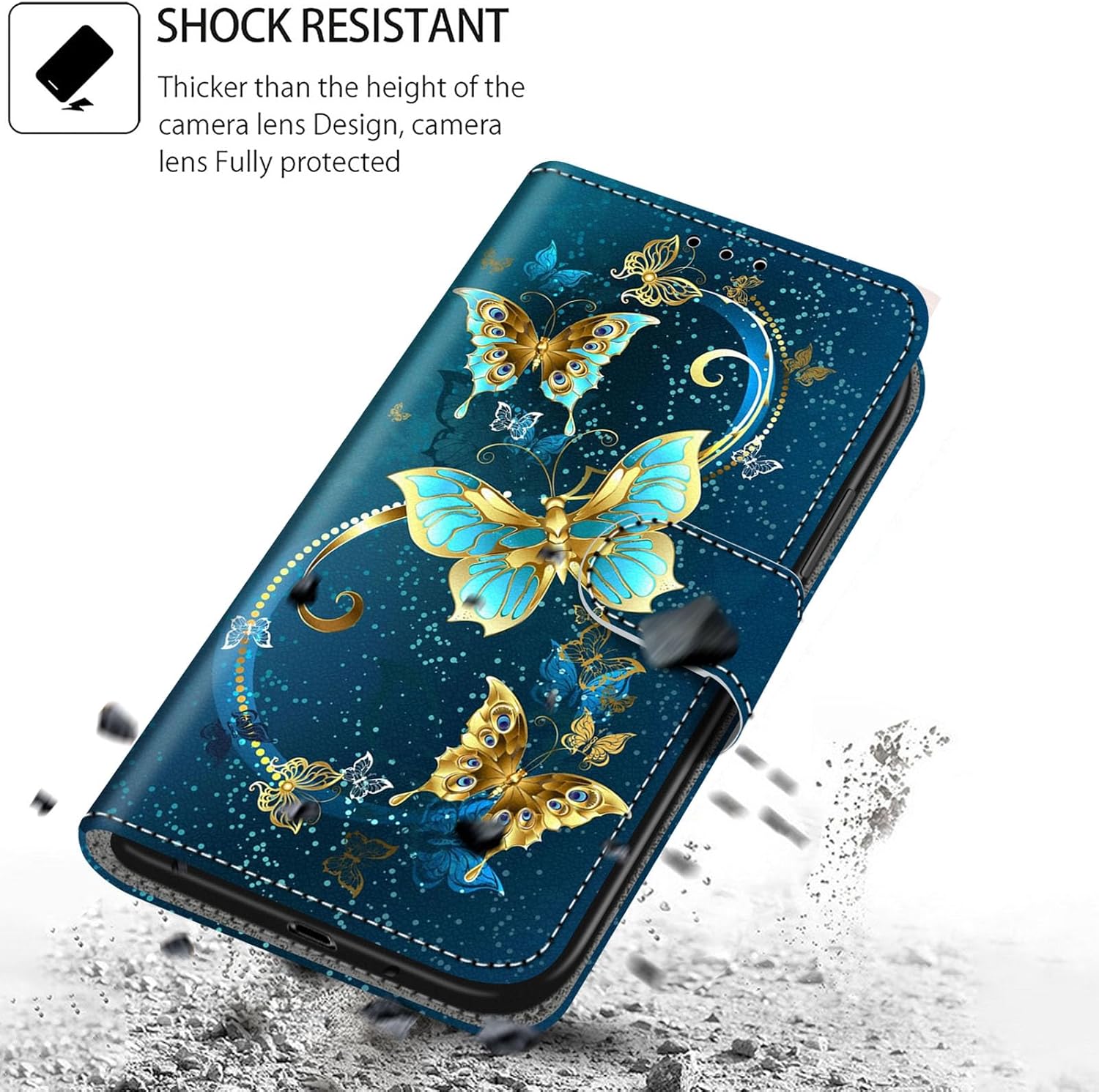 Case Wallet for iPhone 16, with [3 Card Slots], Kickstand Magnetic Closure PU Leather Shockproof Protective Flip Cover 6.1", Golden Green Butterfly - Image 6
