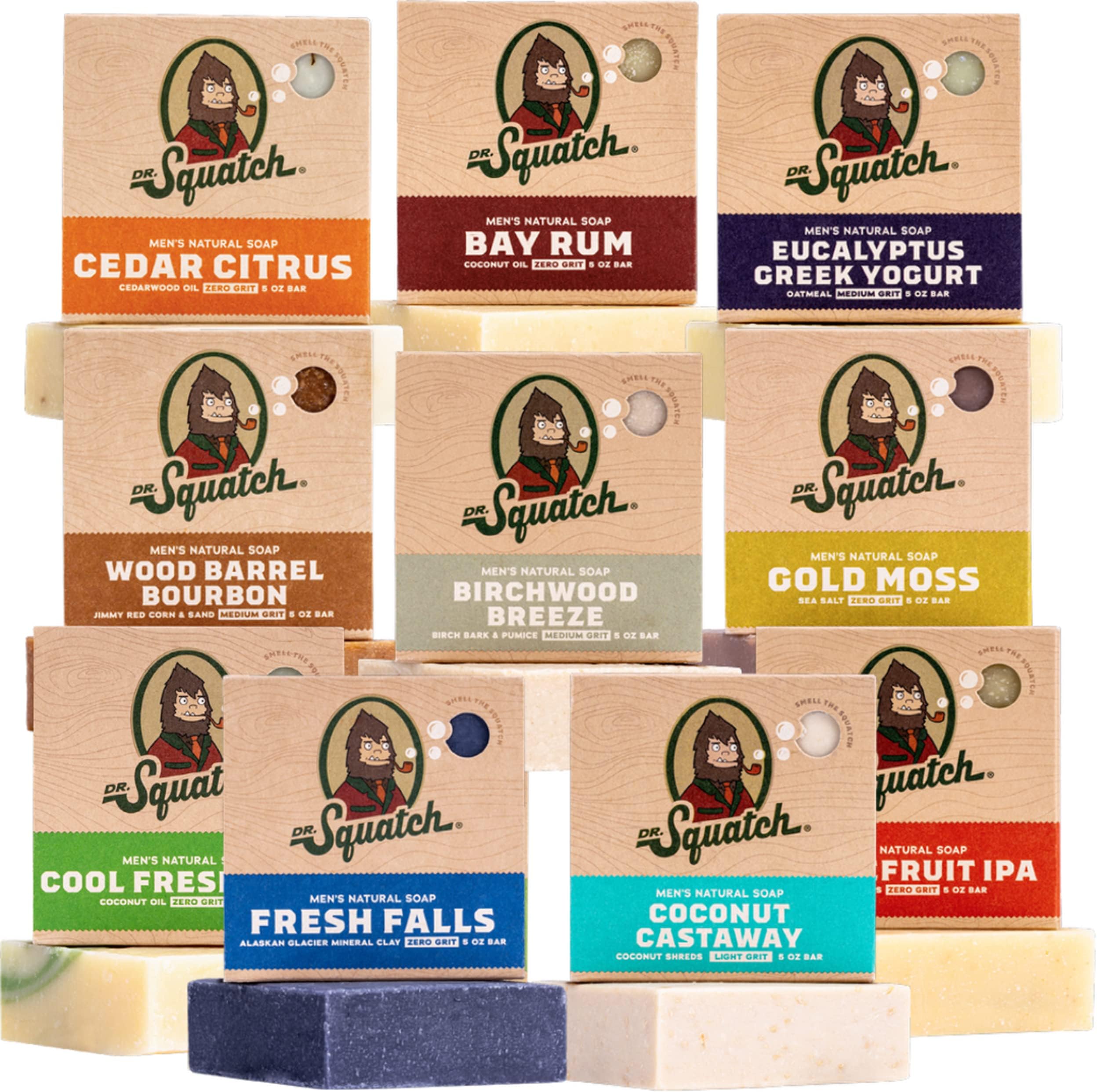 Natural Men’s Bar Soap - Cold Process Body Soap Bar with Natural Oils - Gifts for Men - Wood Barrel Bourbon, Birchwood Breeze, Bay Rum, Gold Moss & more (5 oz, 10-Pack)