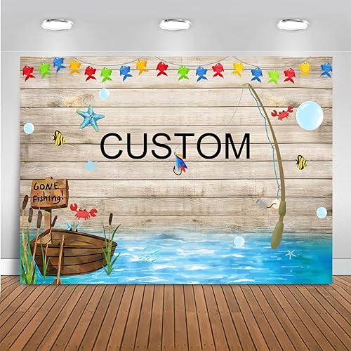 Mocsicka O-Fish-Ally - Telón de fondo para fiesta de cumpleaños con texto en inglés "Gone Fish-Ally", decoración de fiesta de primer cumpleaños para