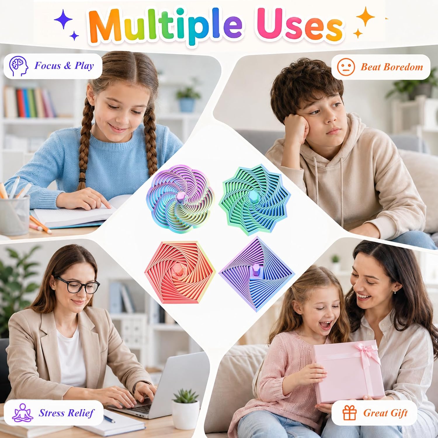 4PCS 3D Printed Fidget Toys,Sensory Desk Stress Toys for Kids Adults image 4