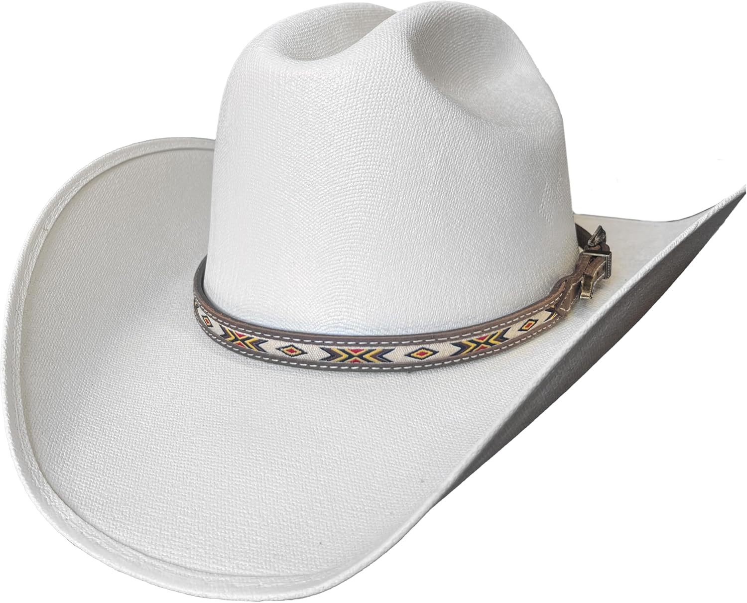 Genuine Leather Hat Band with Woven Center Trim and Adjustable Buckle for Cowboy Hats, Authentic Western Style - Image 2
