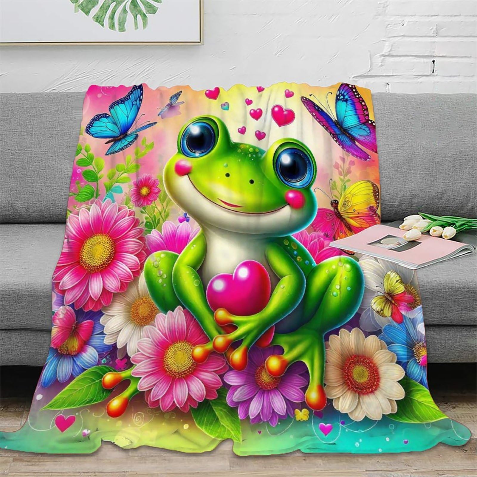 Couverture grenouille 3D anti-peluche plaid microfibre chaud lit