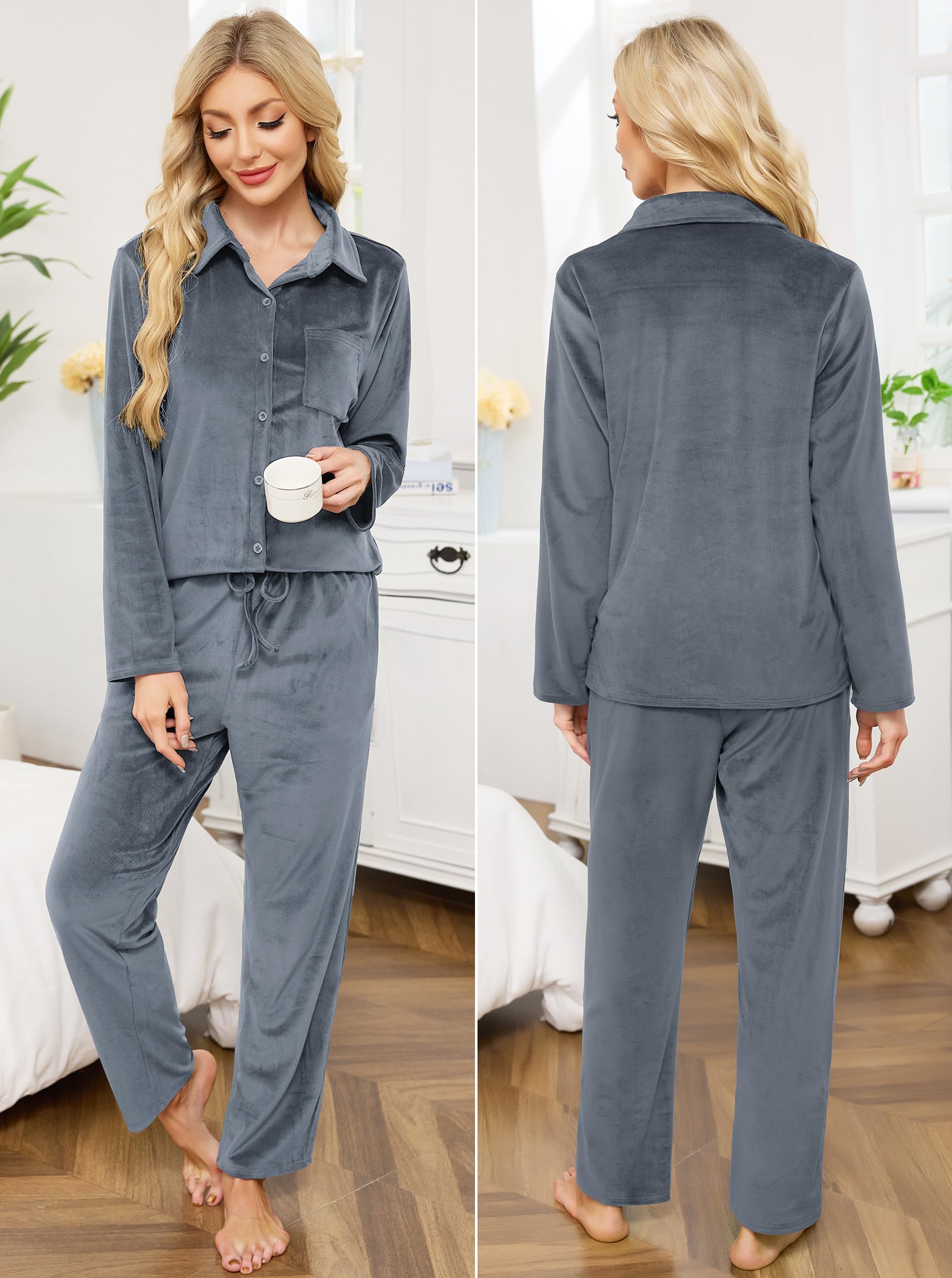 Wikoan Conjunto de Pijama Mujer Pijama de Invierno Felpa de una Cara para Mujer