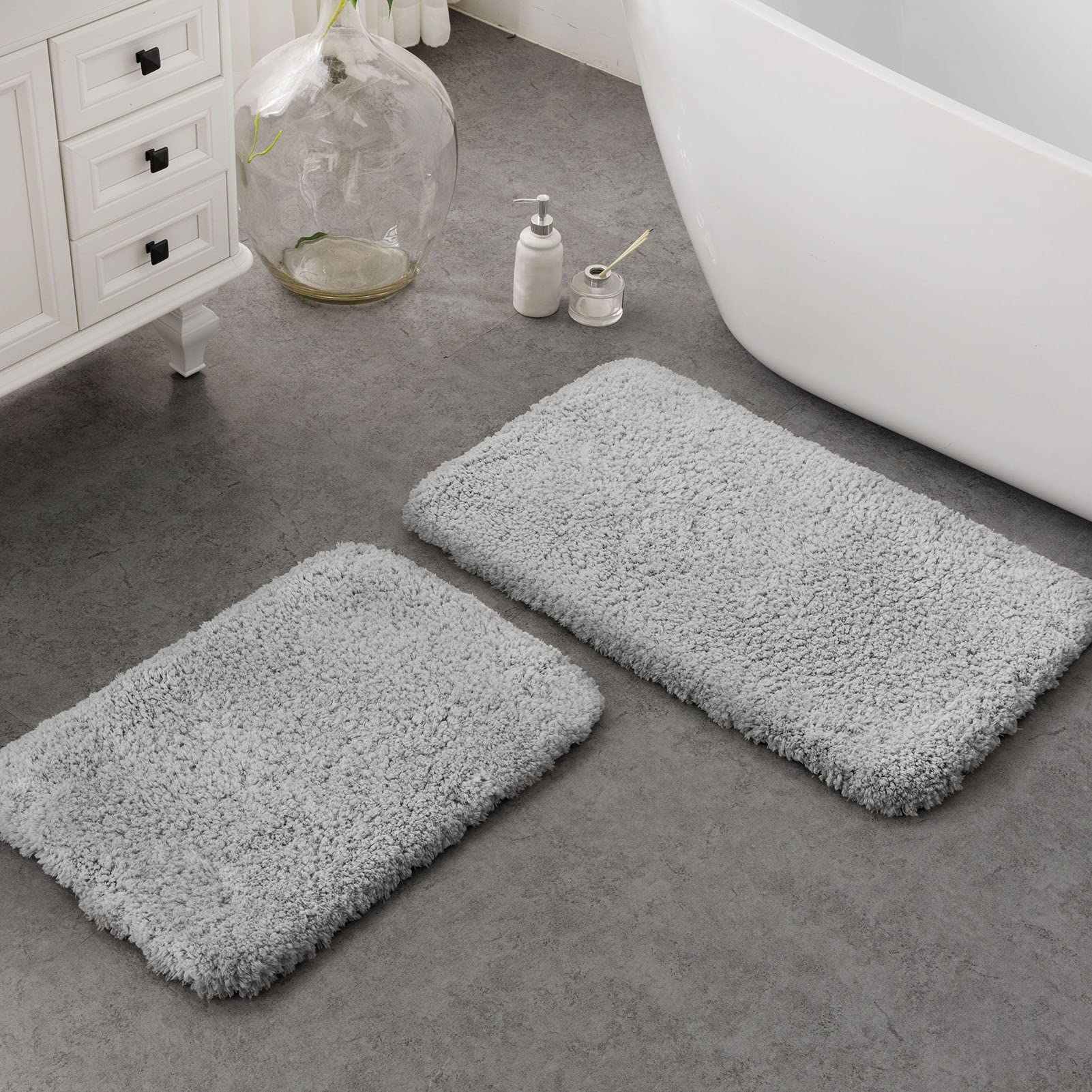 Ashler Grey Bathroom Rugs Sets 2 Piece, Bath Mats Set of 2, Bath Rugs Water Absorbing, Soft Bath Mat Front Tub, Sink, Machine Washable, 17x24 & 20x32