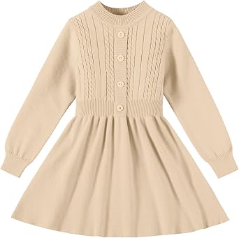 Toddler Baby Girl Sweater Dress Long Sleeve Girls Christmas Knitted Button Front Dress Fall Winter