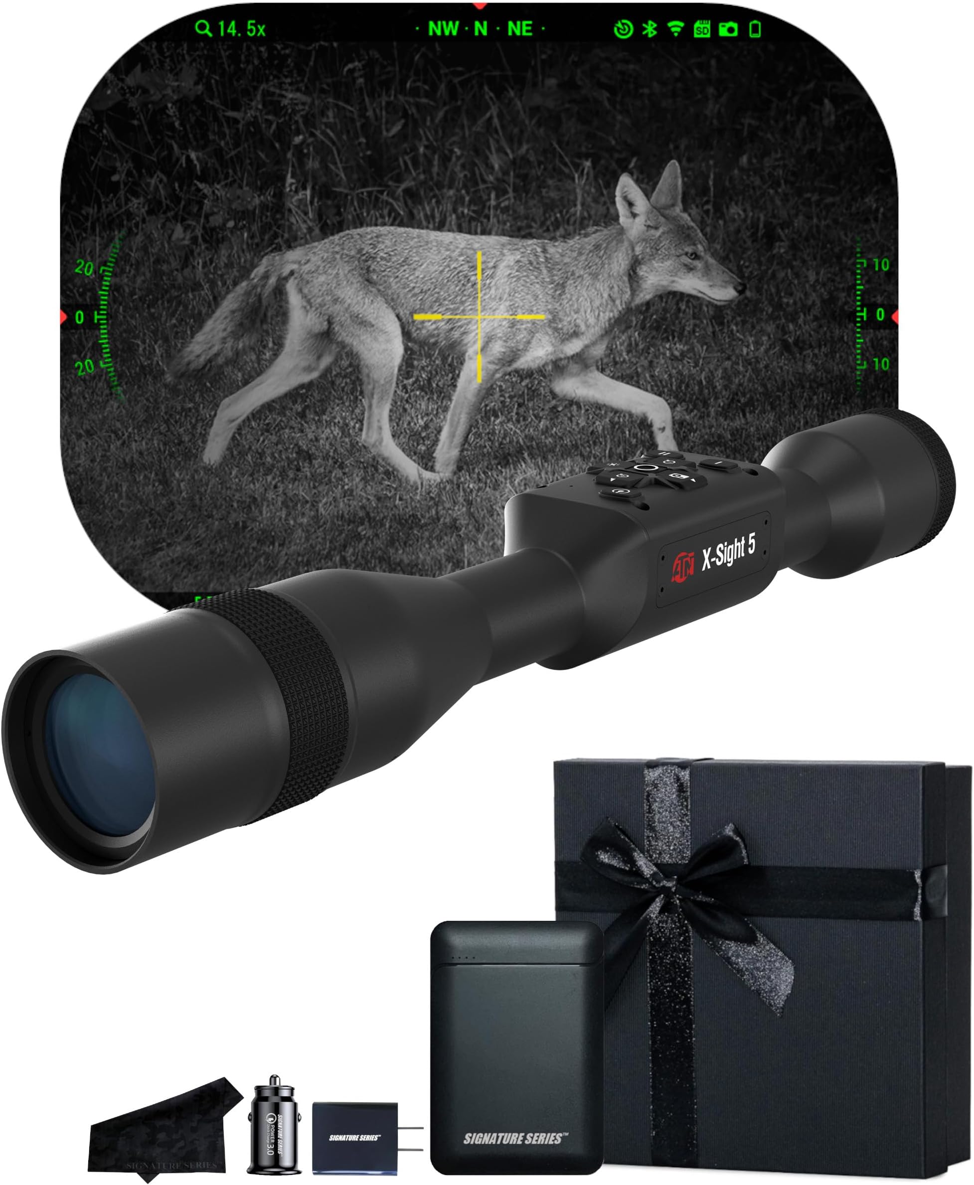 ATN X-Sight 5 Ultra HD 4K+ Smart Day & Night Vision Scope with Built-in Ballistic Calculator | One Shot Zero, Recoil Activated Dual Stream Video, Slow Motion 240 FPS | Exclusive Signature Series Kit