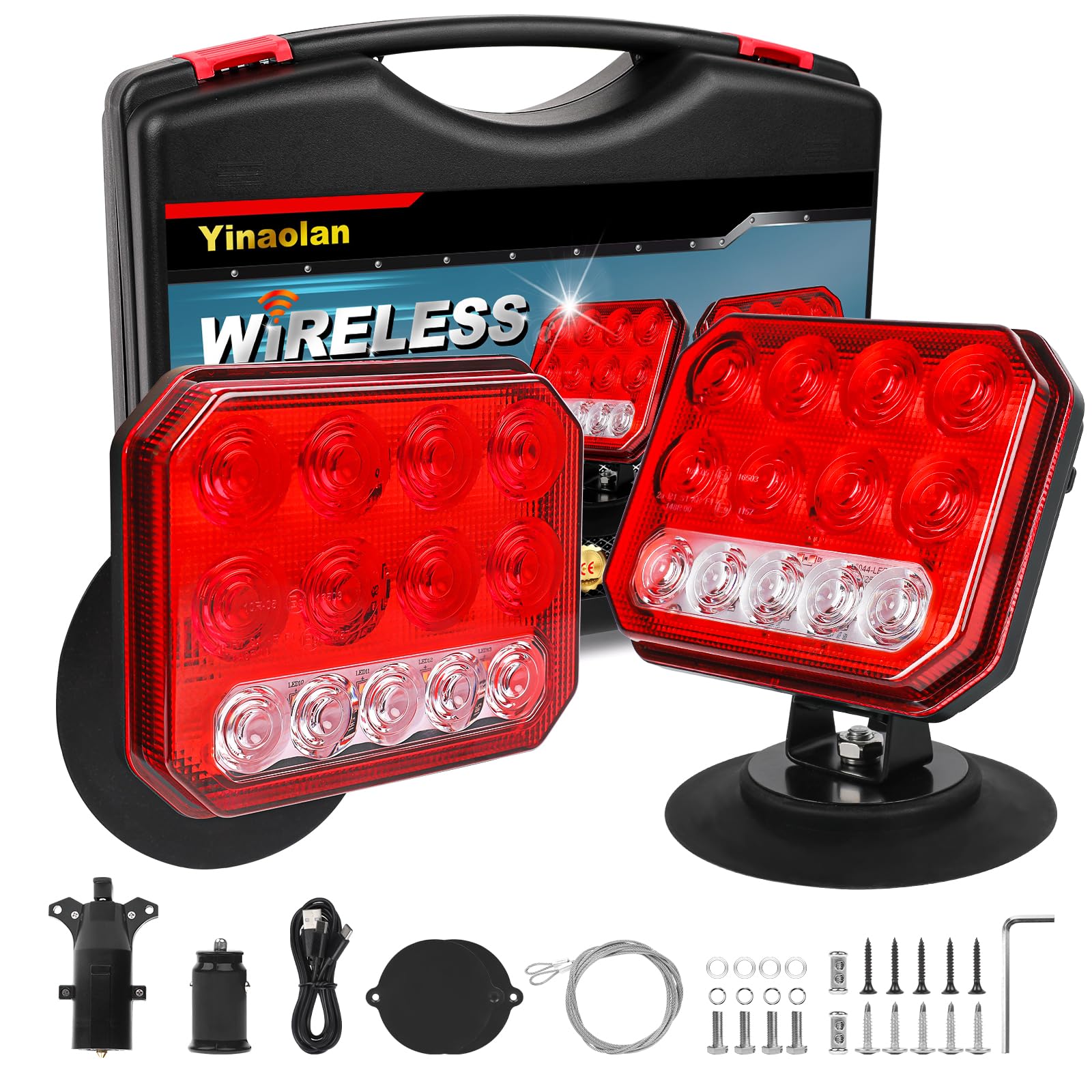 Wireless Trailer Lights with Adjustable Bracket, USB-C LED Magnetic Tail Light Kit with Strobe, Reverse, Brake, Turn, Running Lights, IP67 Waterproof for Trucks RVs Boats Campers Trailers