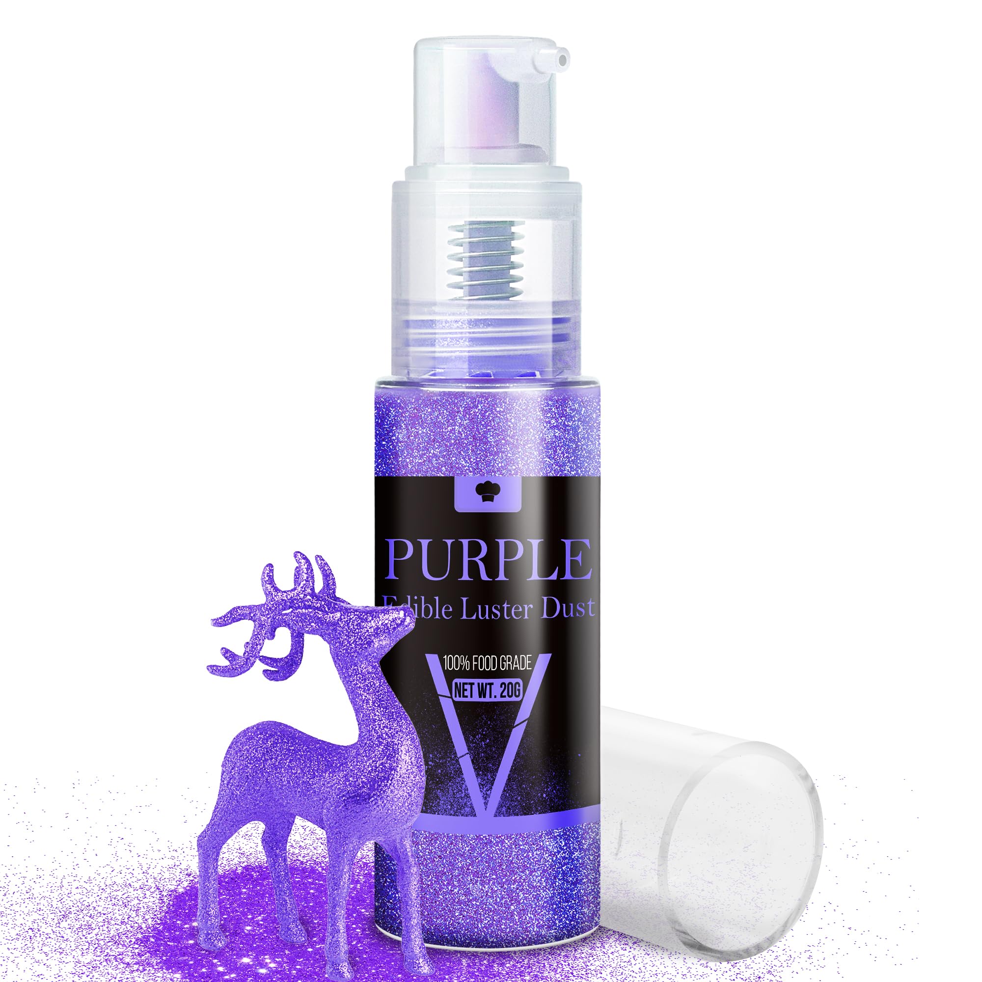 Edible Glitter Spray - 20g Luster Dust Edible Glimmer Powder for Sparkling Cocktails, Cake, Cupcakes, Wine, Beverage - Food Grade Shimmer Dust Powder for Baking, Drinks, Cookies Decoration (Purple)