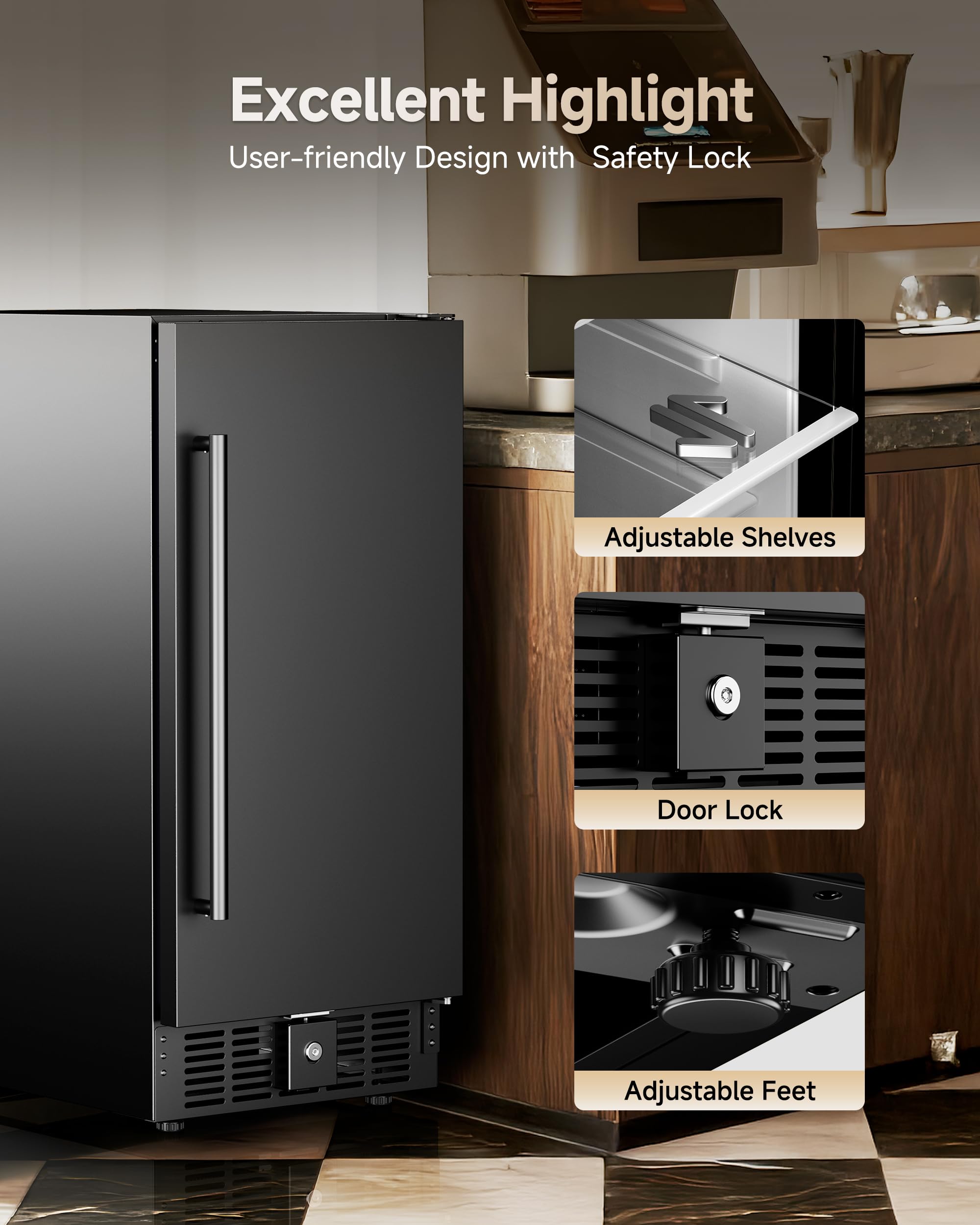 Icevival 15 Inch Black Mini Fridge, Mini Fridge No Freezer Under Counter, 125 Cans Capacity Refrigerator For Home, Bar Or Office - Built-In & Freestanding (Black) on Fridge.com - View 6