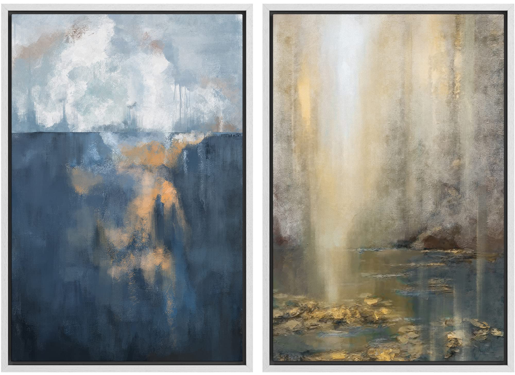 MUDECOR Framed Canvas Print Wall Art Set Watercolor Pastel Green Tan Landscape Abstract Shapes Illustrations Modern Art Decorative Contemporary for Living Room, Bedroom, Office - 16"x24"x2 Natural — view 16