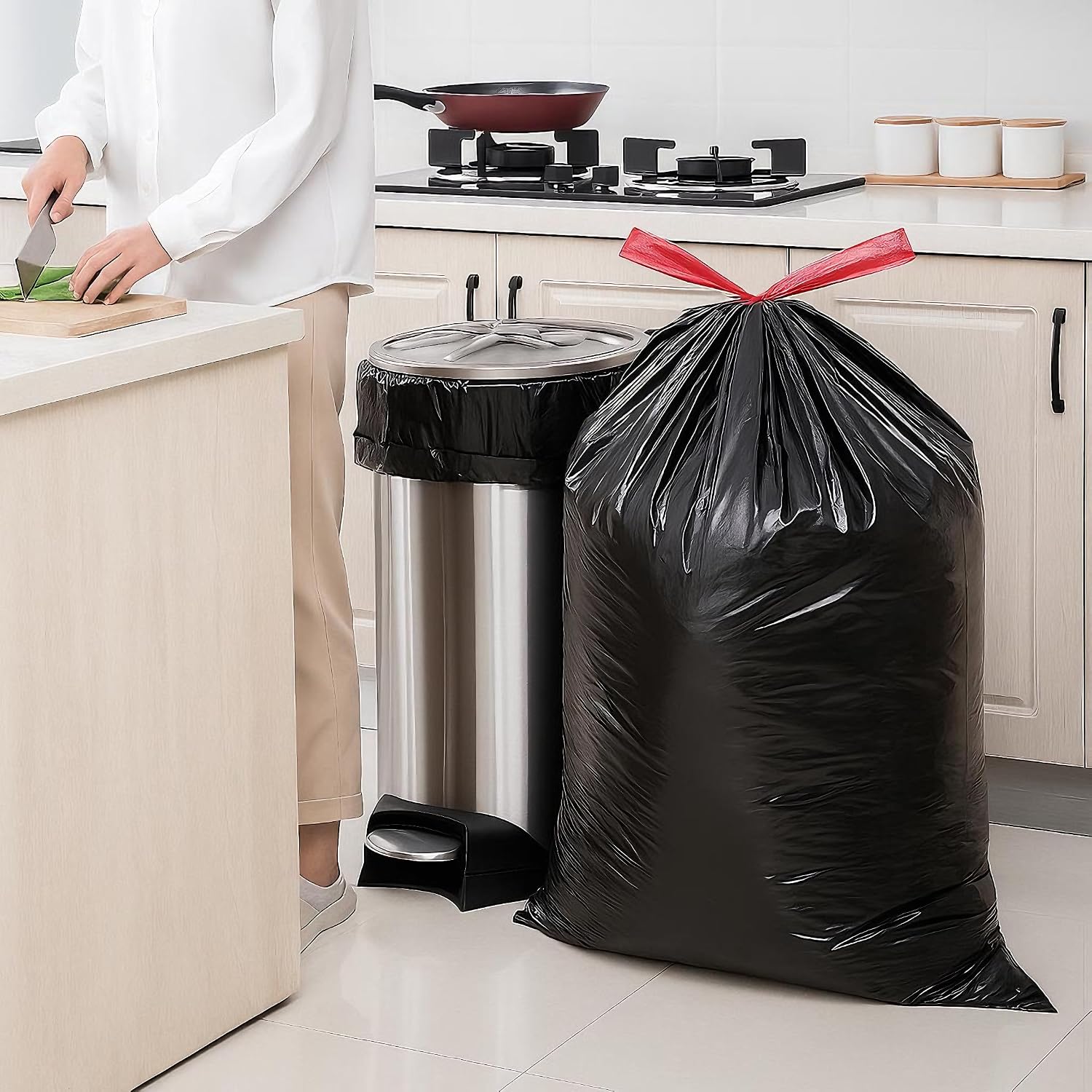 13 Gallon Drawstring Trash Bags (120 Count) – Black Garbage Bags, Leak & Tear Resistant, Tall Kitchen Trash Bags for Home, Office & Commercial Use, Odor Control – San Zooni image 2