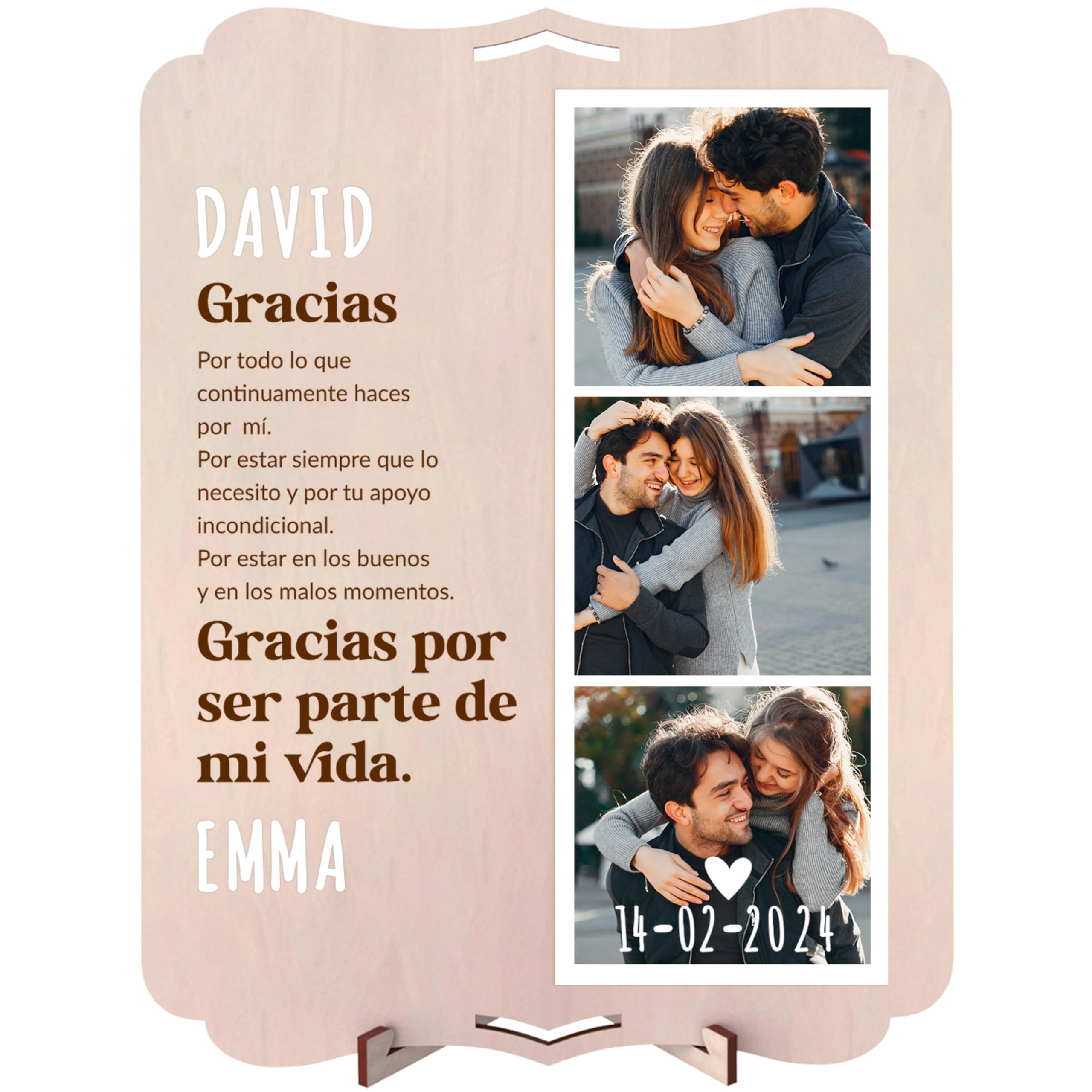 nagu® Fotos personalizadas regalo, 22x30cm. Regalos Personalizados para Hombre, Mujer y Parejas. Tarjeta Regalo de madera. Cuadro Personalizado con foto con Letras Adhesivas para nombres