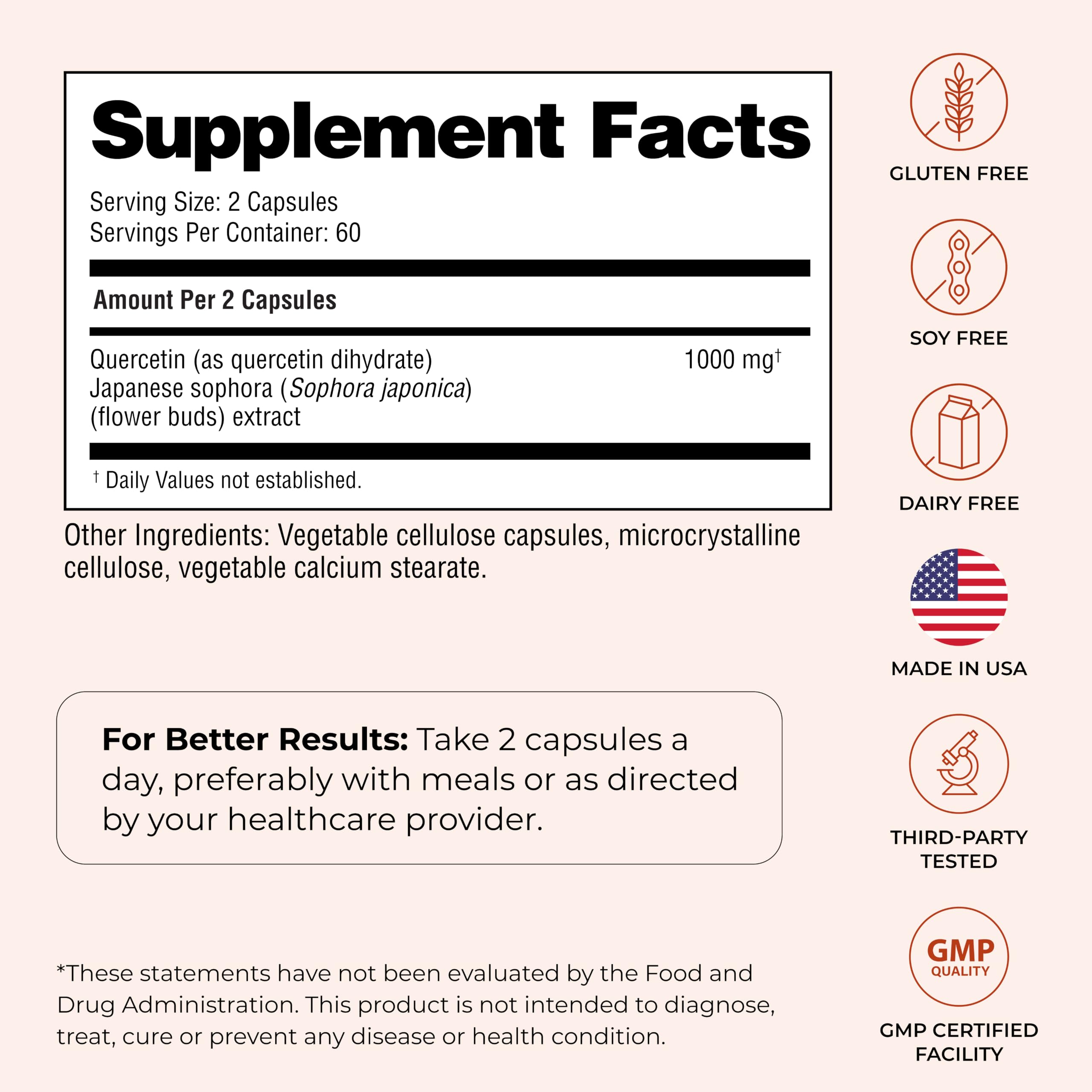 Sandhu's Quercetin 500mg Capsules 1000mg Per Serving 120 Ct Vegetarian — Amazon image 7