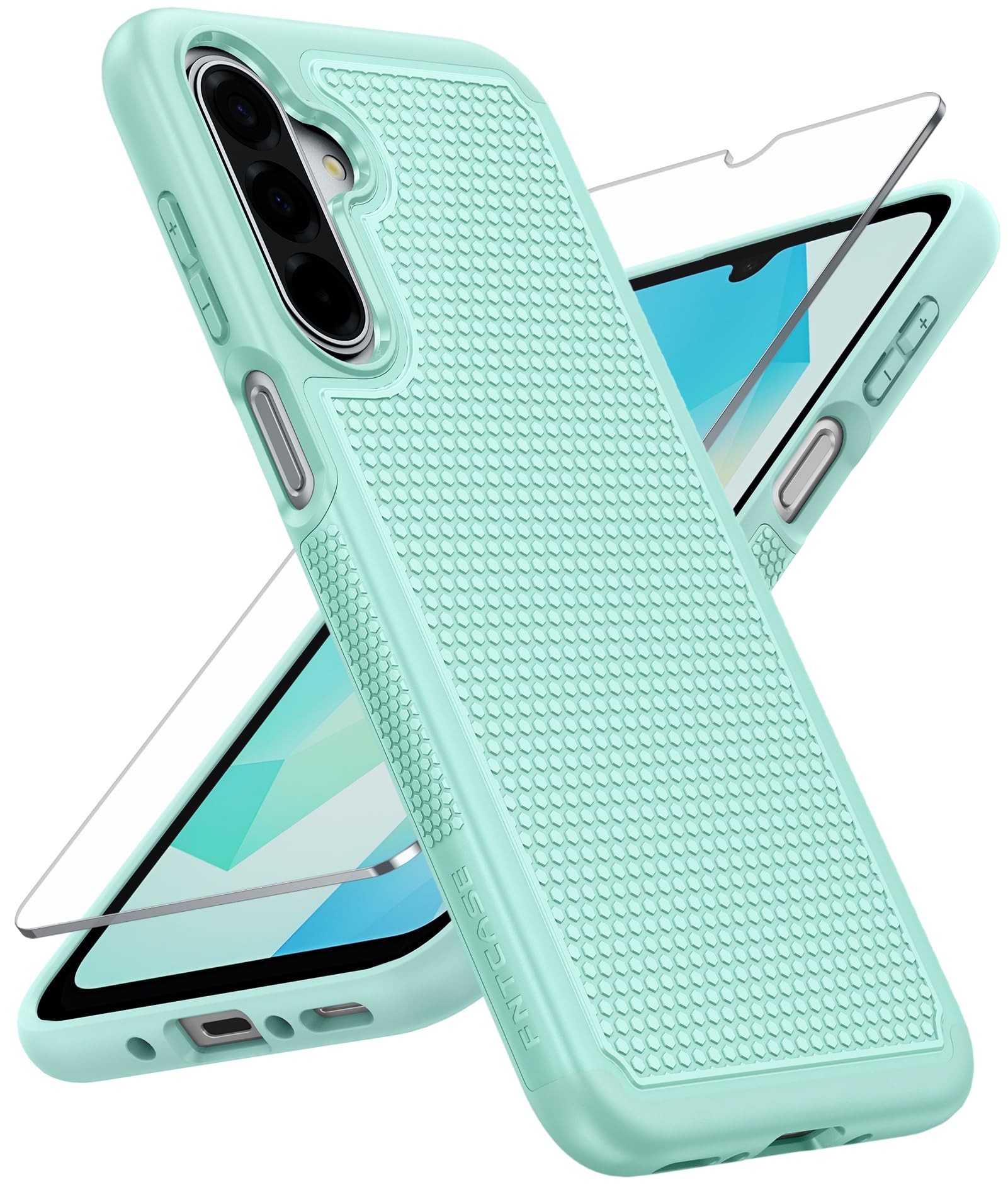 FNTCASE for Galaxy A17/A16 5G Phone Case: Dual Layer Samsung A17 5G Cover | Non Slip Matte Textured Protective Cases With Screen Protector, Military Grade Shockproof Drop Protection, Mint Green