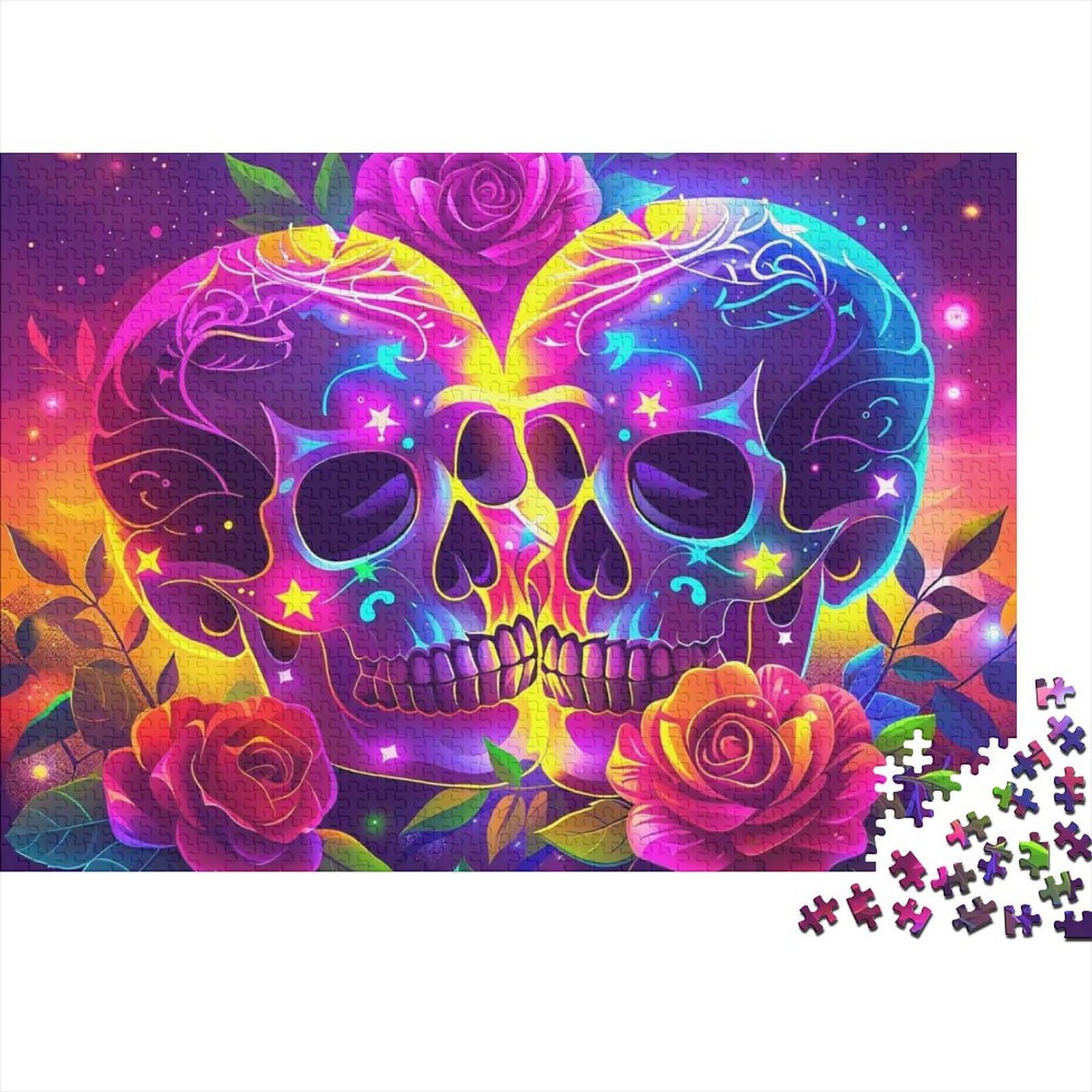 Colorful Skull Jigsaw 1000 Piece Puzzle Paper for Adults Vibrant Floral Art 38x26cm/1000pcs